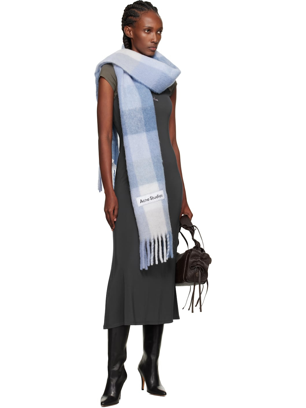 Blue & White Mohair Checked Scarf - 2