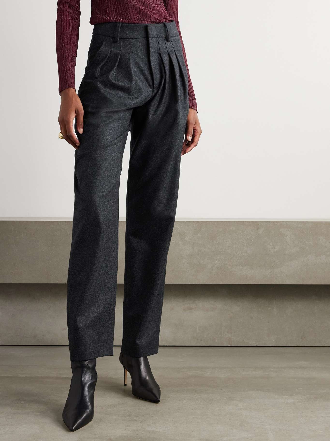 Casile pleated wool-flannel straight-leg pants - 3