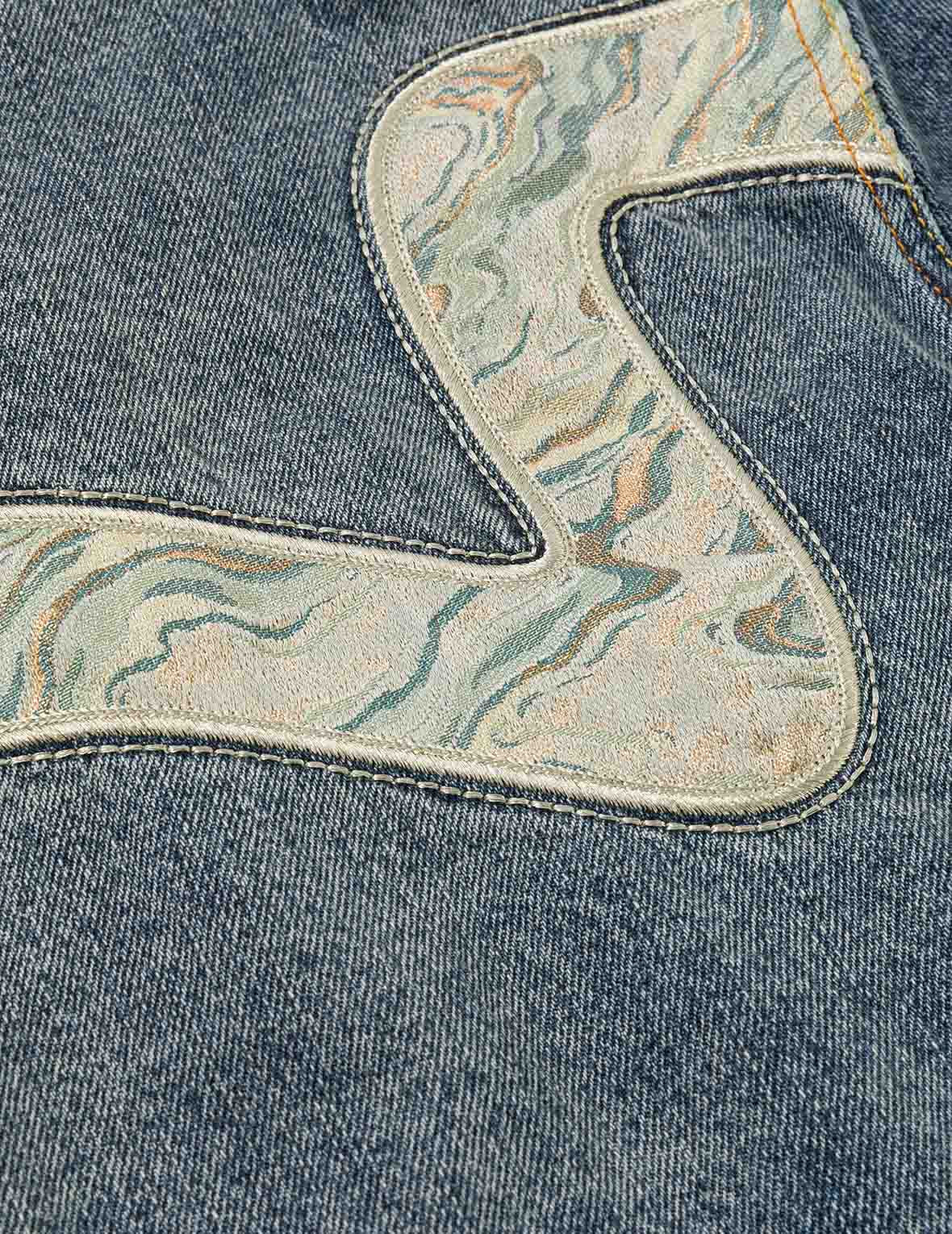 Brocade Inserted Daicock Regular Fit Denim Jacket - 16