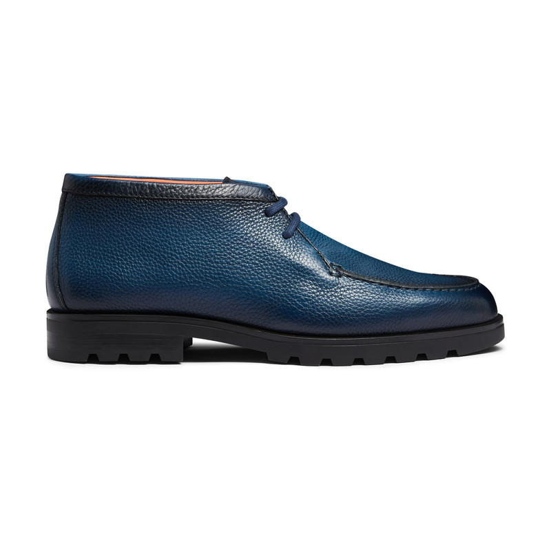 Men's blue tumbled leather desert boot 1