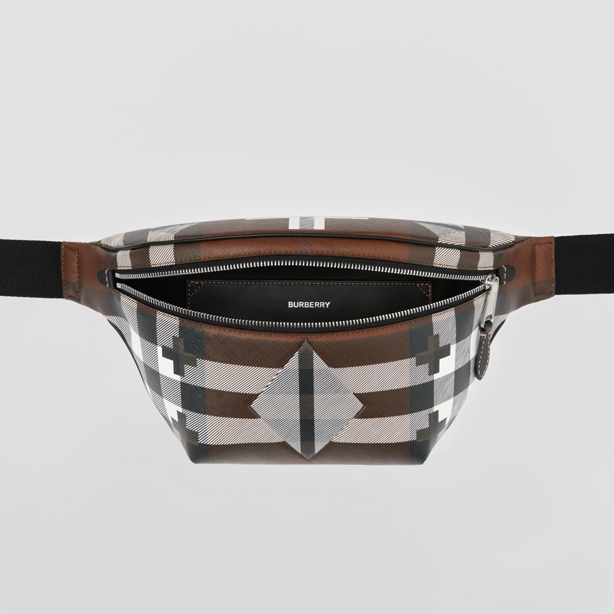 Geometric Check and Leather Bum Bag - 5