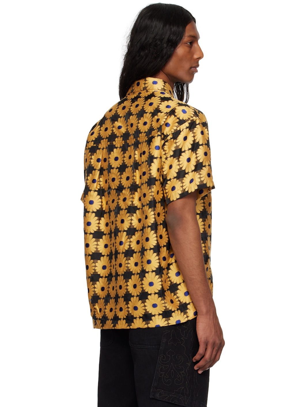 Yellow & Black Sheer Flower Shirt - 3