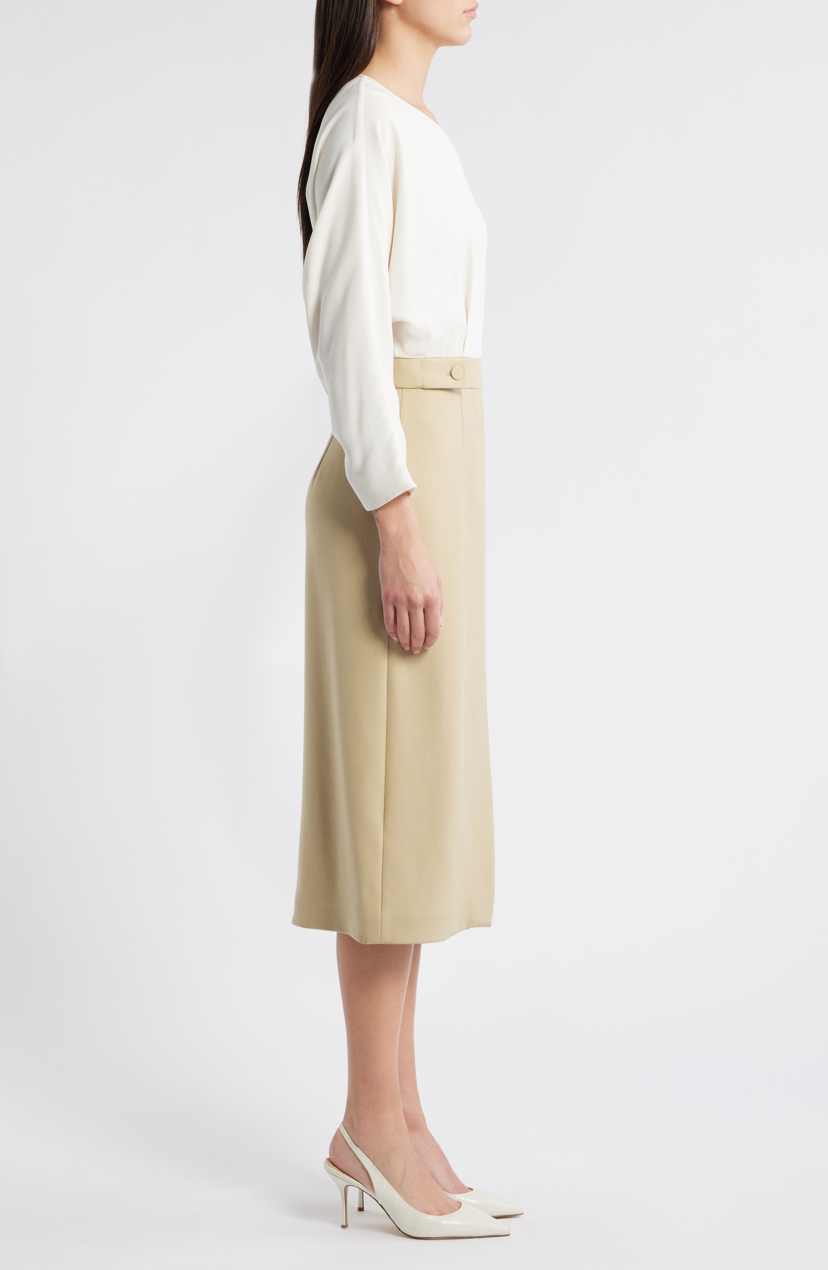 BOSS Ditela Mixed Media Dress in Light Beige Combo at Nordstrom - 3
