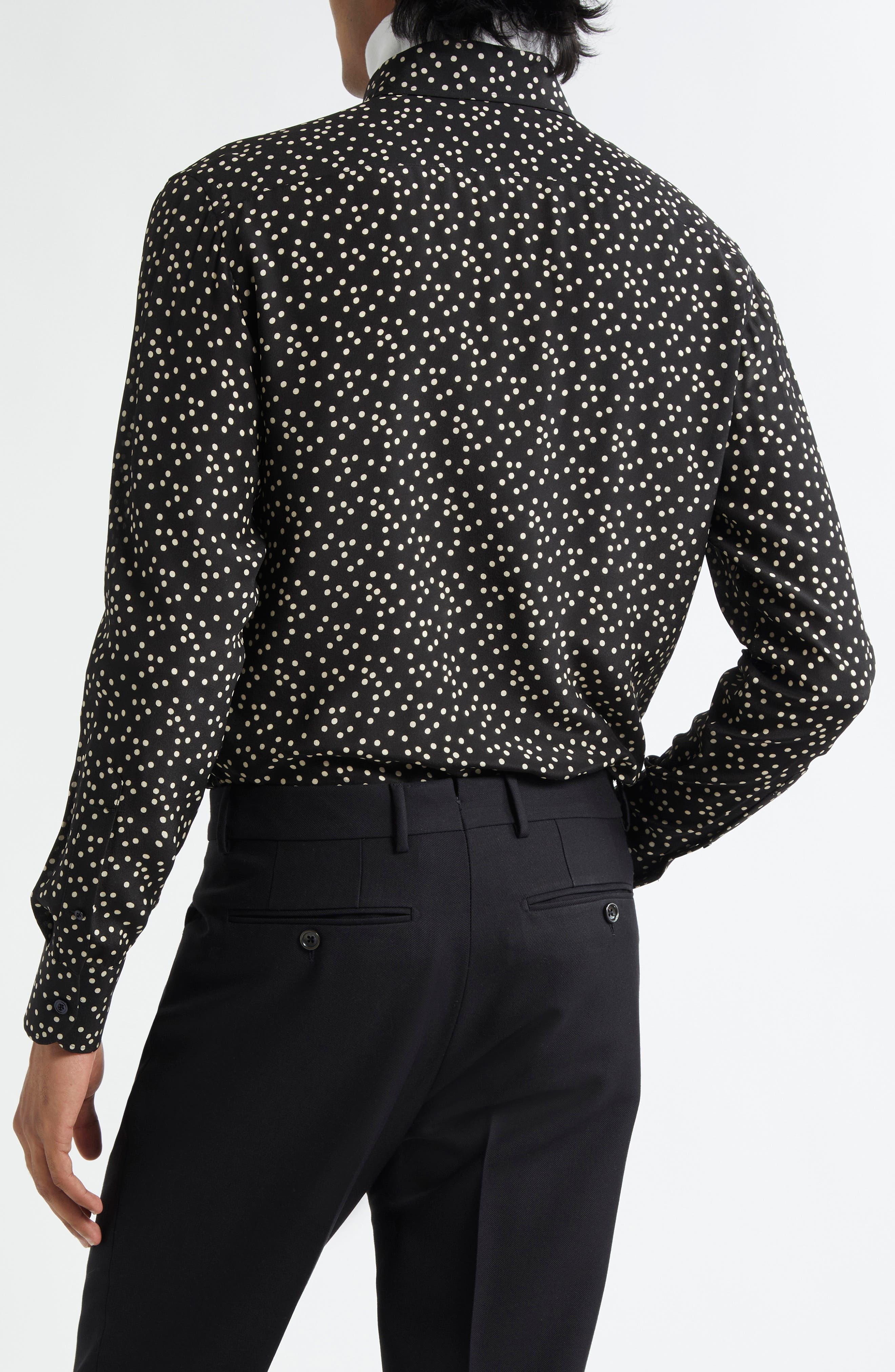 TOM FORD Irregular Polka Dot Silk Crêpe de Chine Shirt in Black/White at Nordstrom - 2