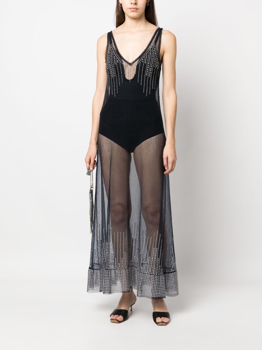 stud-detailed sheer long dress - 2