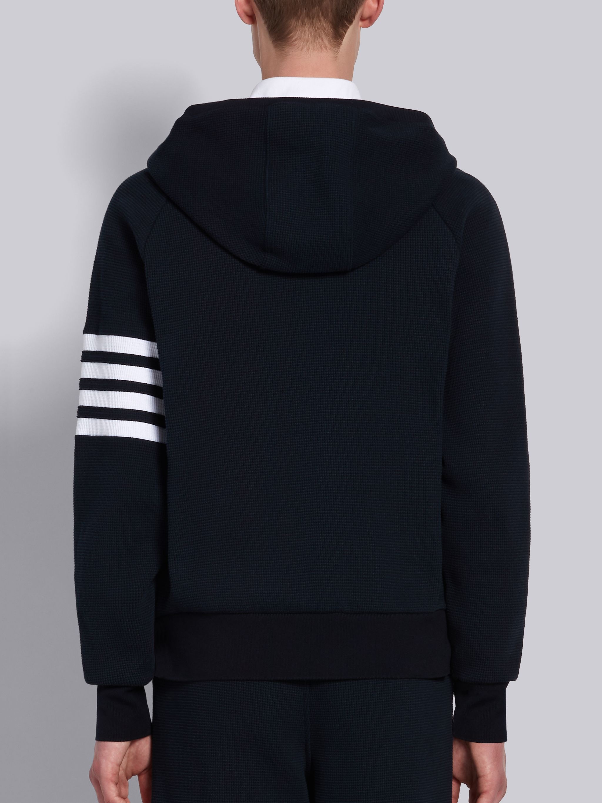 Navy Waffle Raglan Sleeve 4-Bar Hoodie - 3