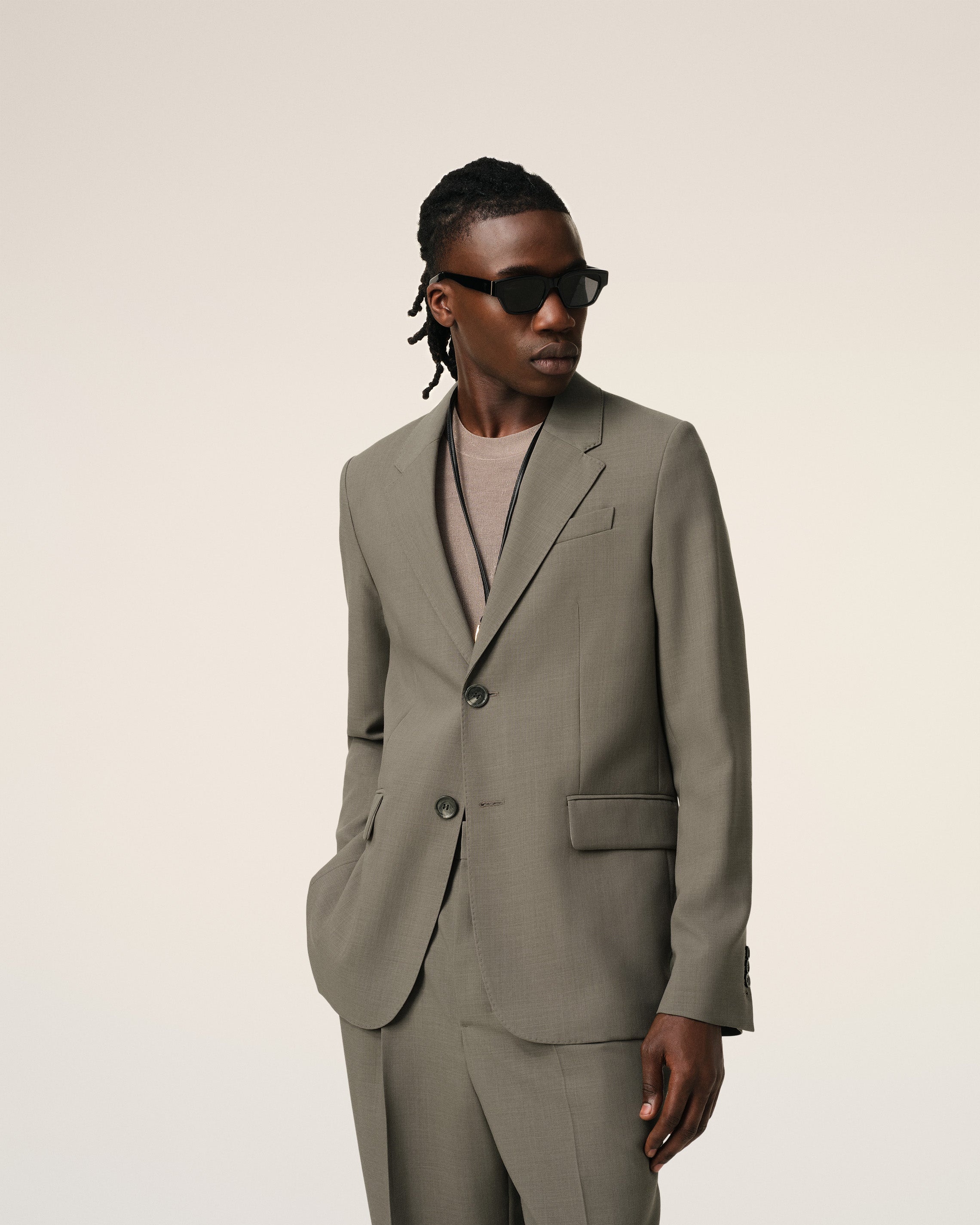 TAUPE WOOL TWO BUTTONS JACKET - 3