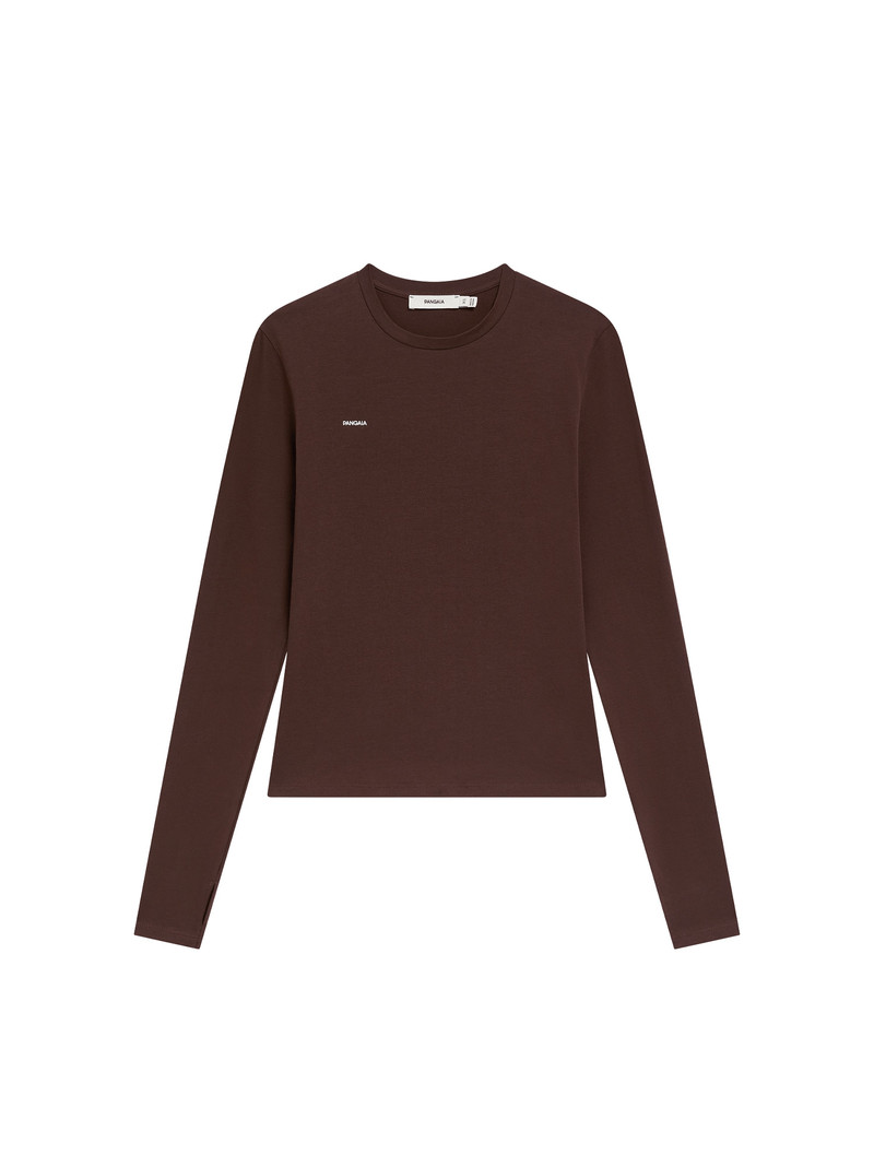 Womens Cotton-Stretch Long-Sleeved Top - Mahogany Brown 1