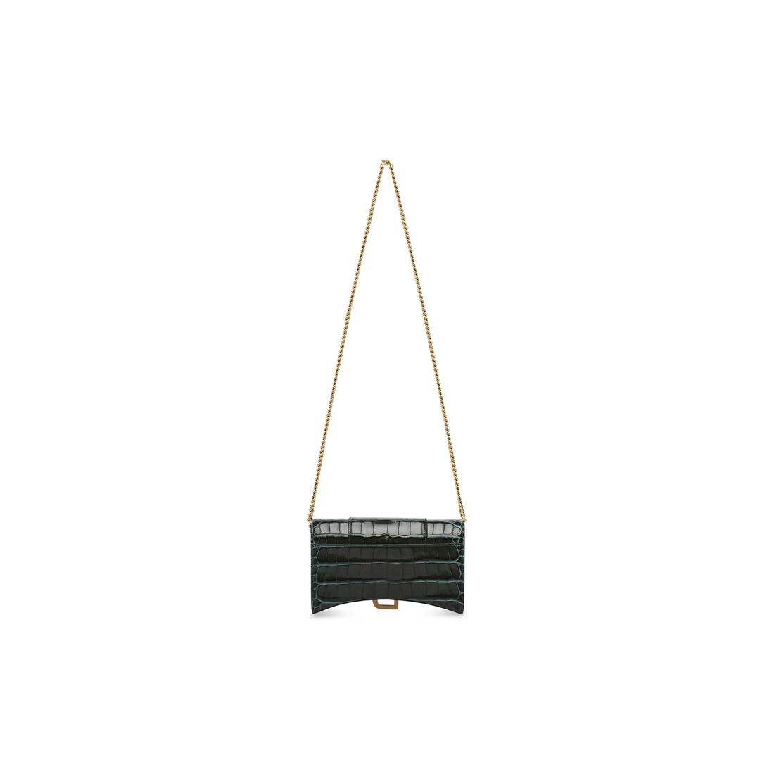 Women's Hourglass Wallet With Chain Crocodile Embossed in Forest Green - 3