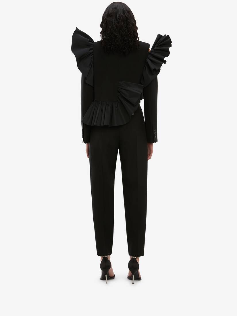 Cropped Ruffle Jacket in Black - 4