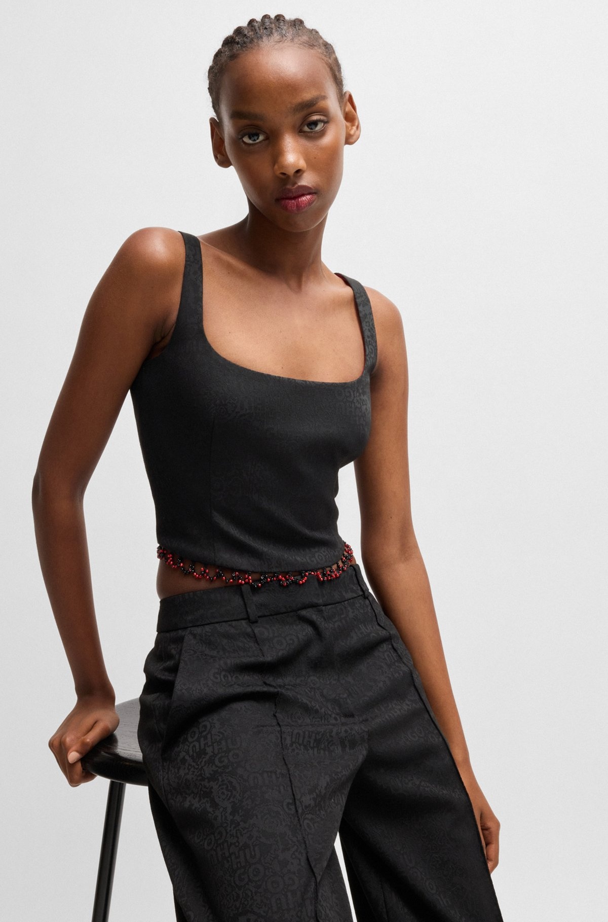 HUGO X LES BENJAMINS SLEEVELESS TOP WITH BEADED TRIM - 5