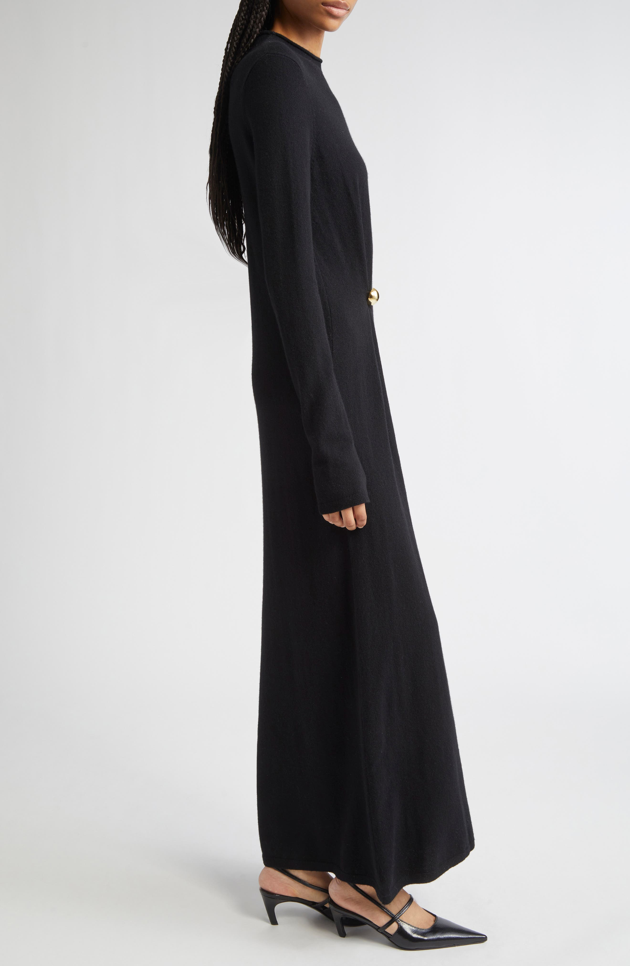 LOULOU DE SAISON Lucero Draped Long Sleeve Wool & Cashmere Sweater Dress in Black at Nordstrom - 4