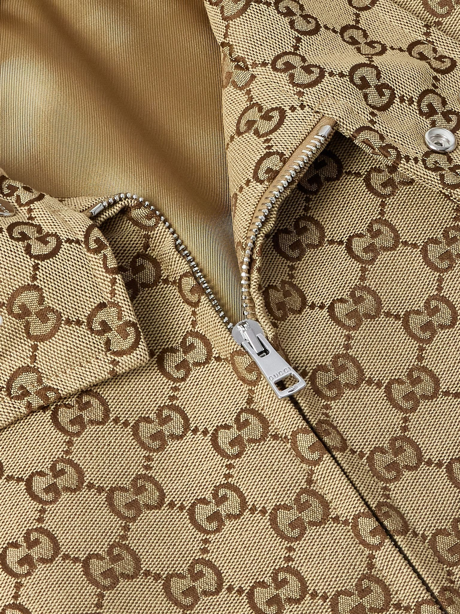 Monogrammed Cotton-Blend Canvas Bomber Jacket Brown - 4