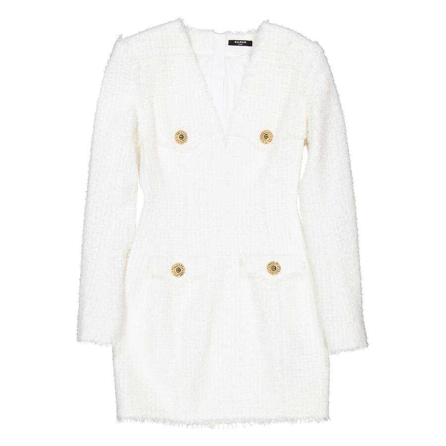 Balmain Button-Embellished Tweed Minidress - 5