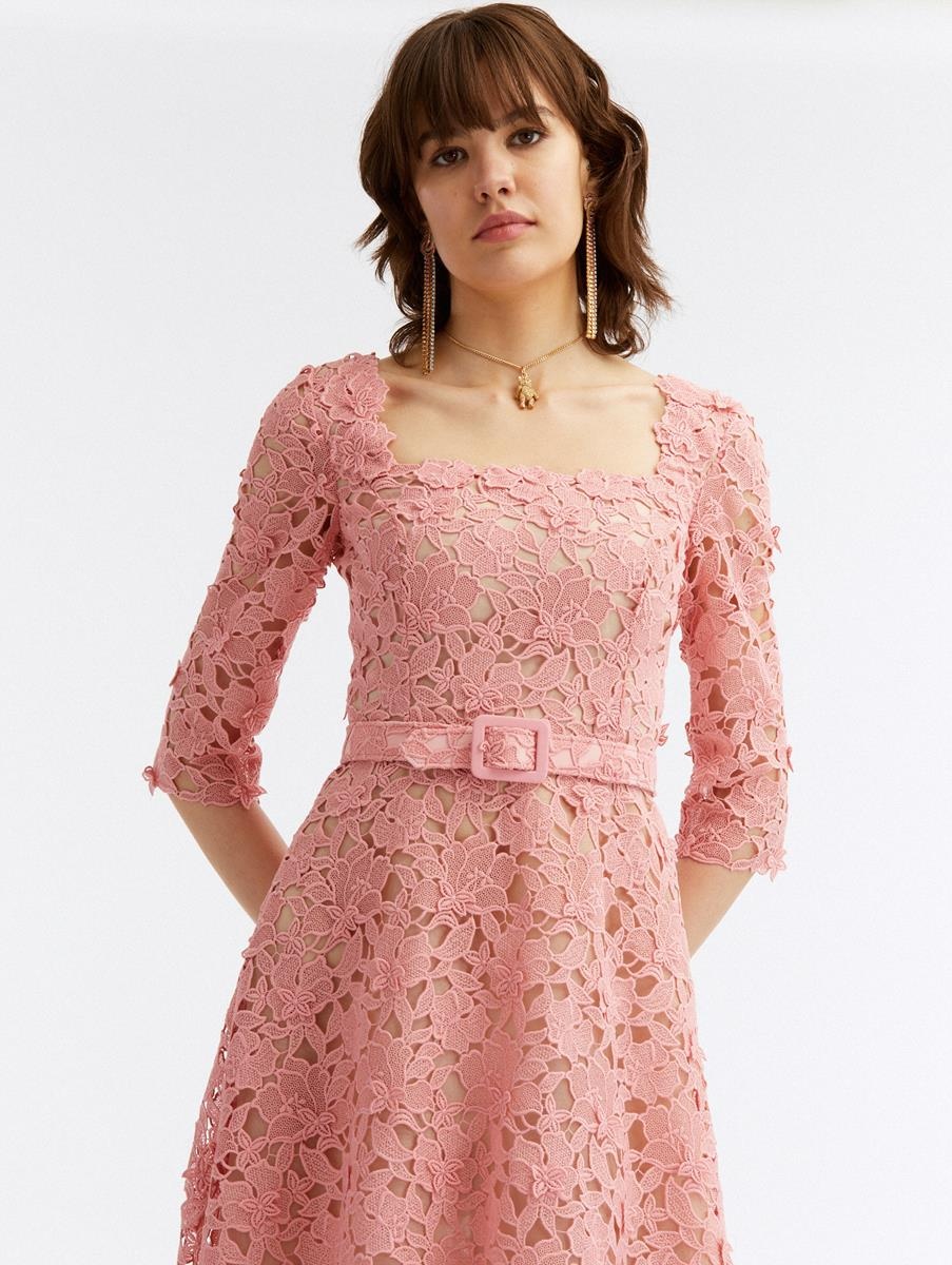 FLORAL GUIPURE LACE MIDI DRESS - 4