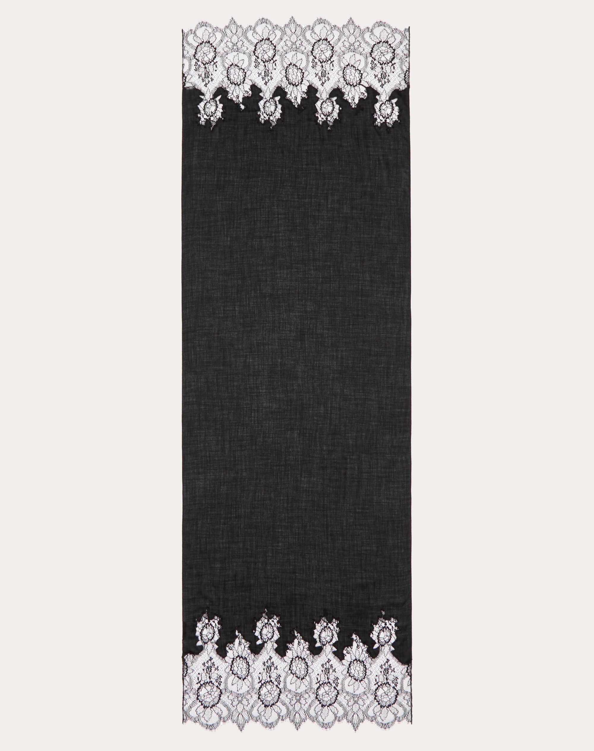 LACE STOLE IN CASHMERE AND WOOL WITH LACE DETAIL - 3