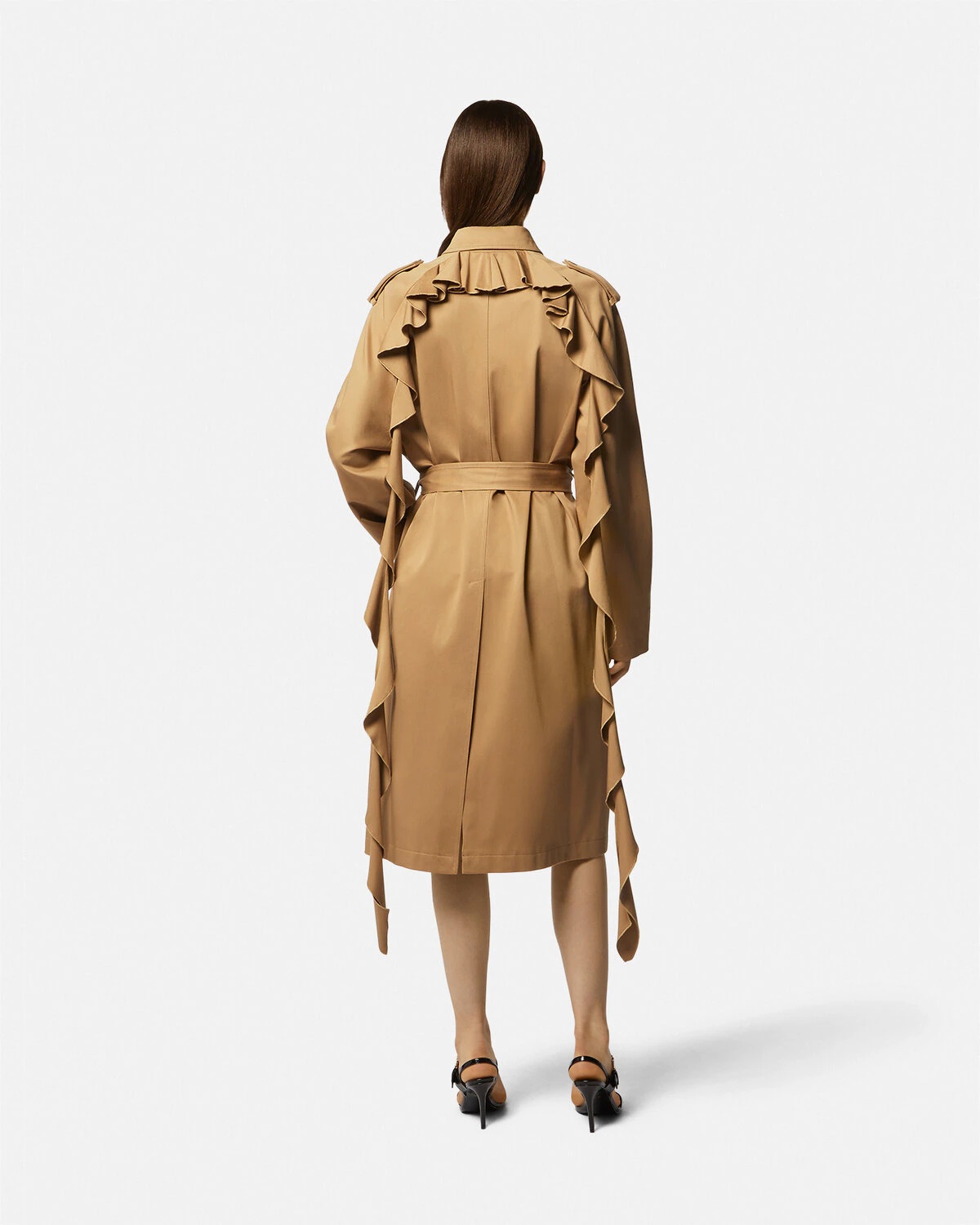 Baroque Buckle Ruffled Trench Coat - 4
