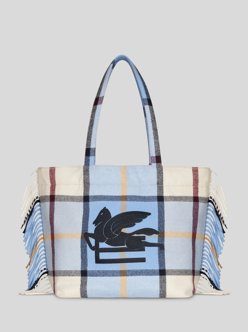 LARGE CHECK JACQUARD SOFT TROTTER TOTE BAG WITH FRINGING 1