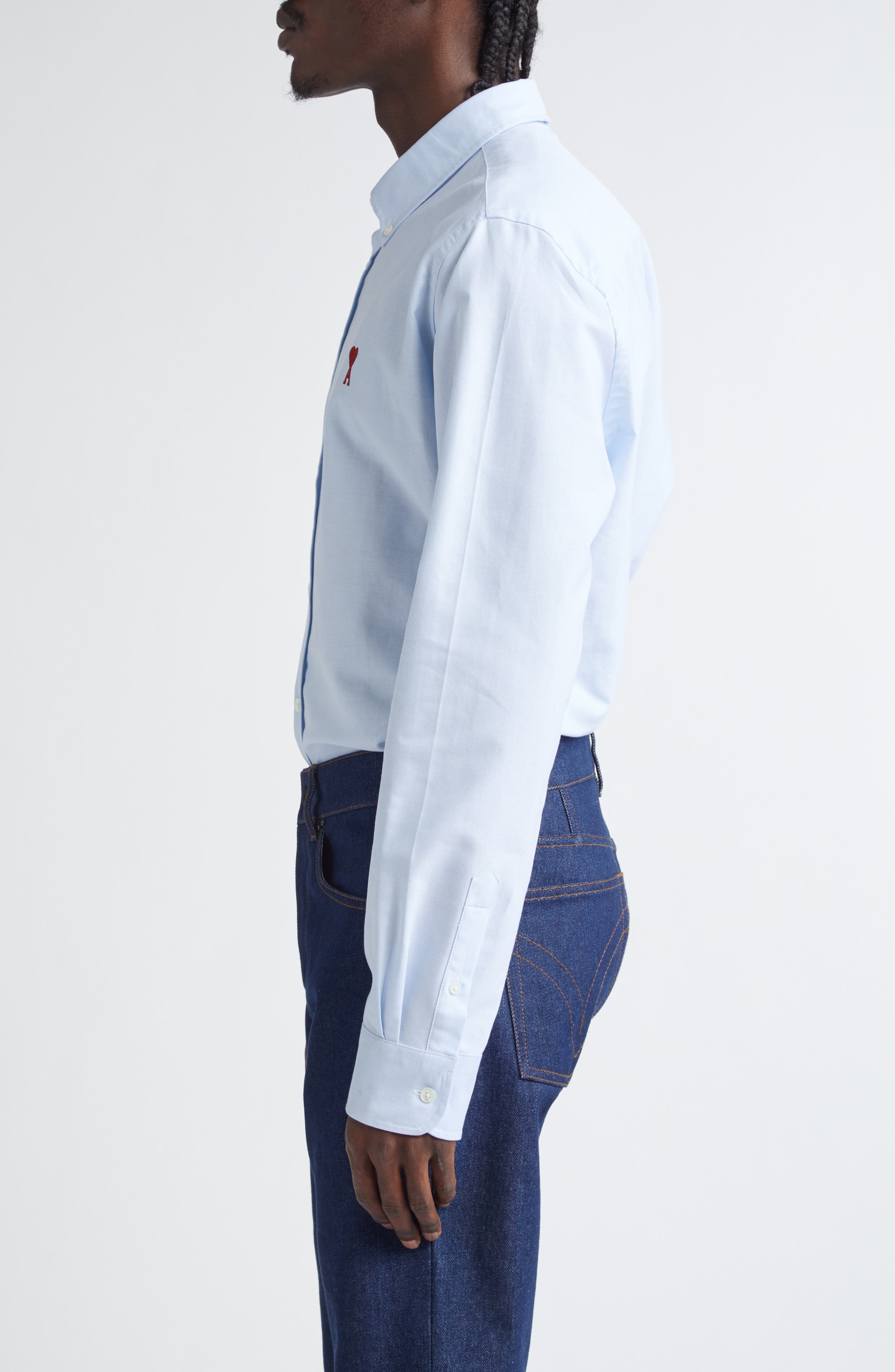 AMI PARIS Ami De Coeur Cotton Oxford Button-Down Shirt in 450 Bleu Ciel at Nordstrom - 3