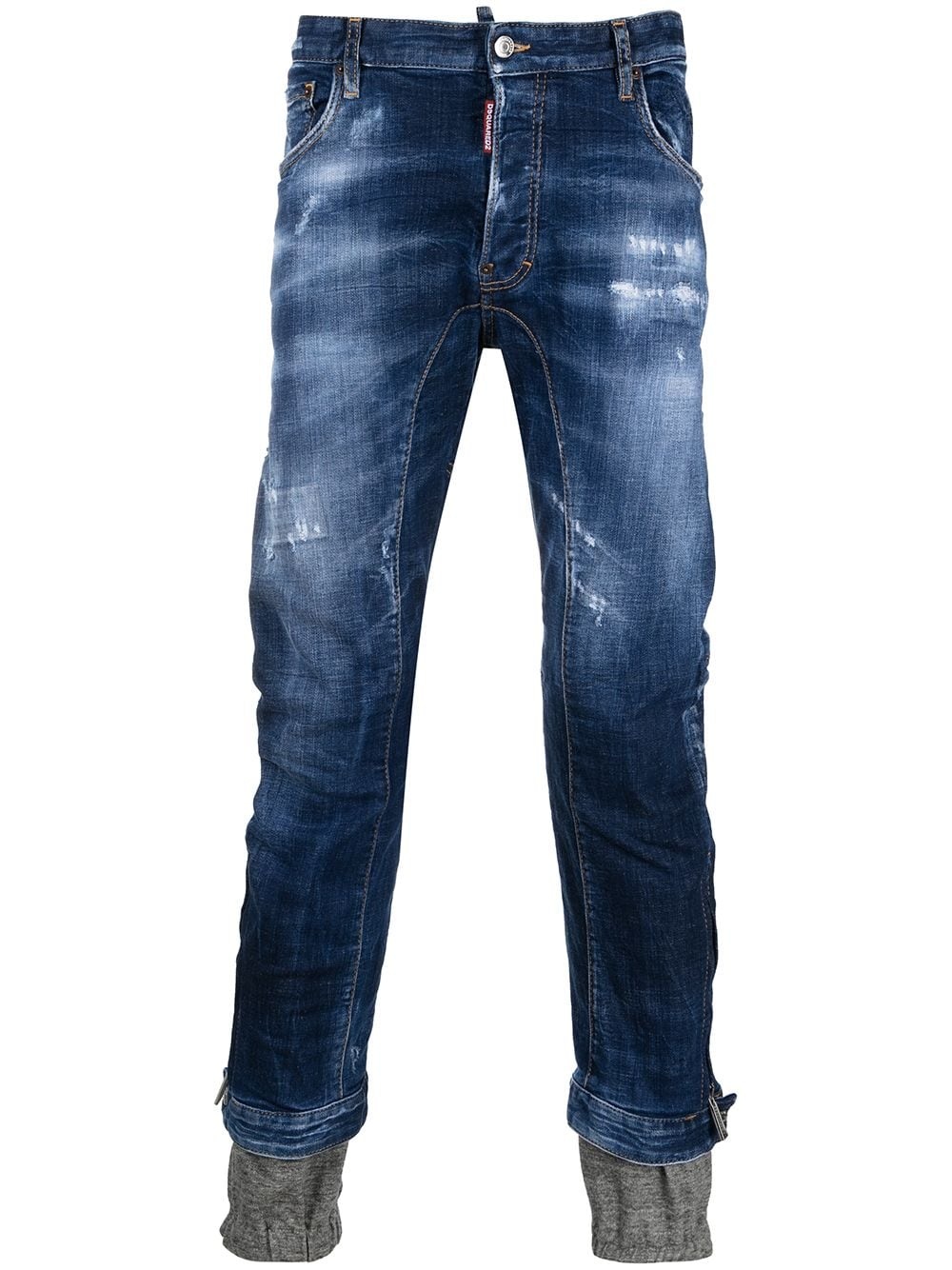 zip-detail distressed-finish denim jeans - 1