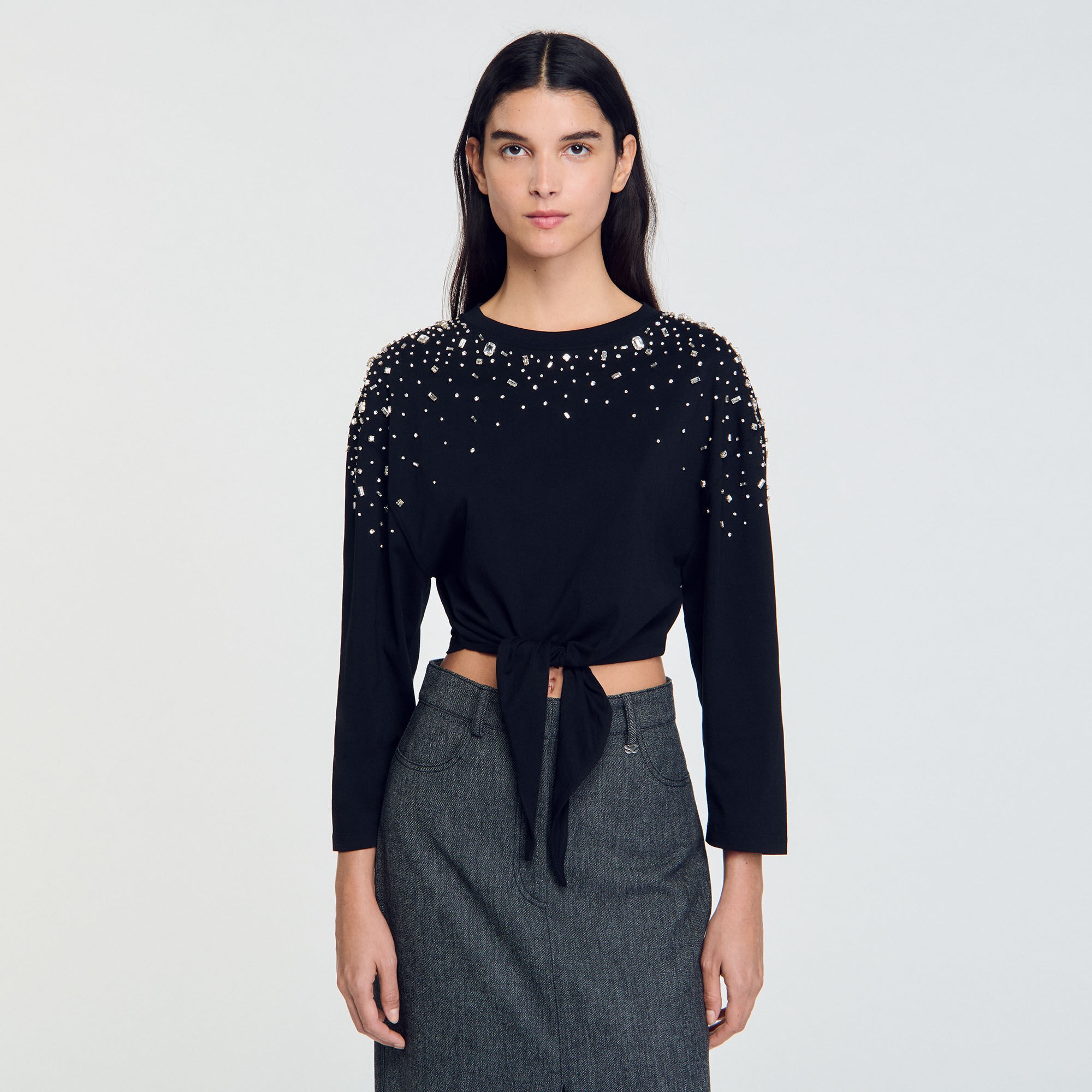 RHINESTONE TIE-FRONT T-SHIRT - 5