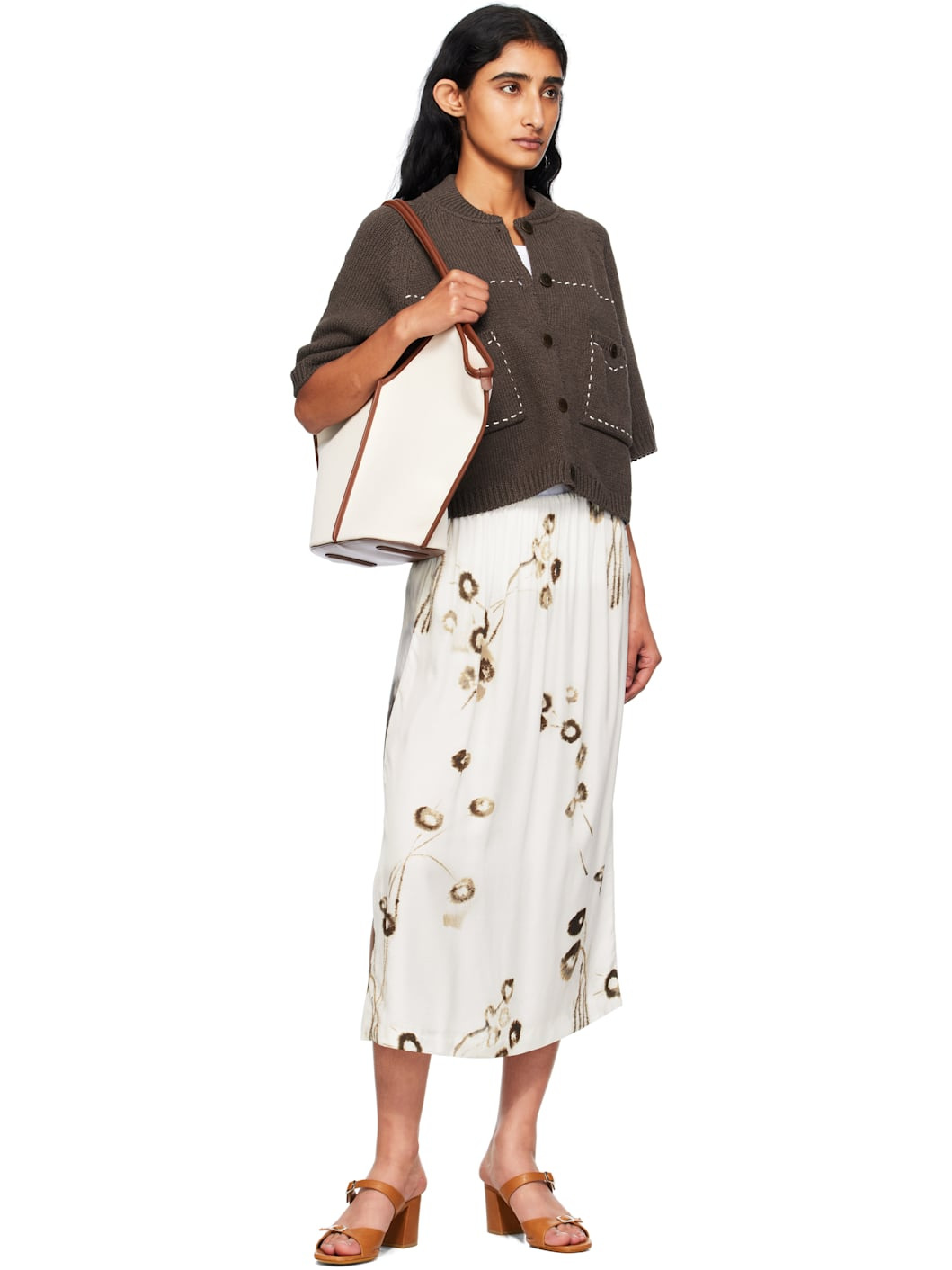 White Printed Lace Midi Skirt - 4