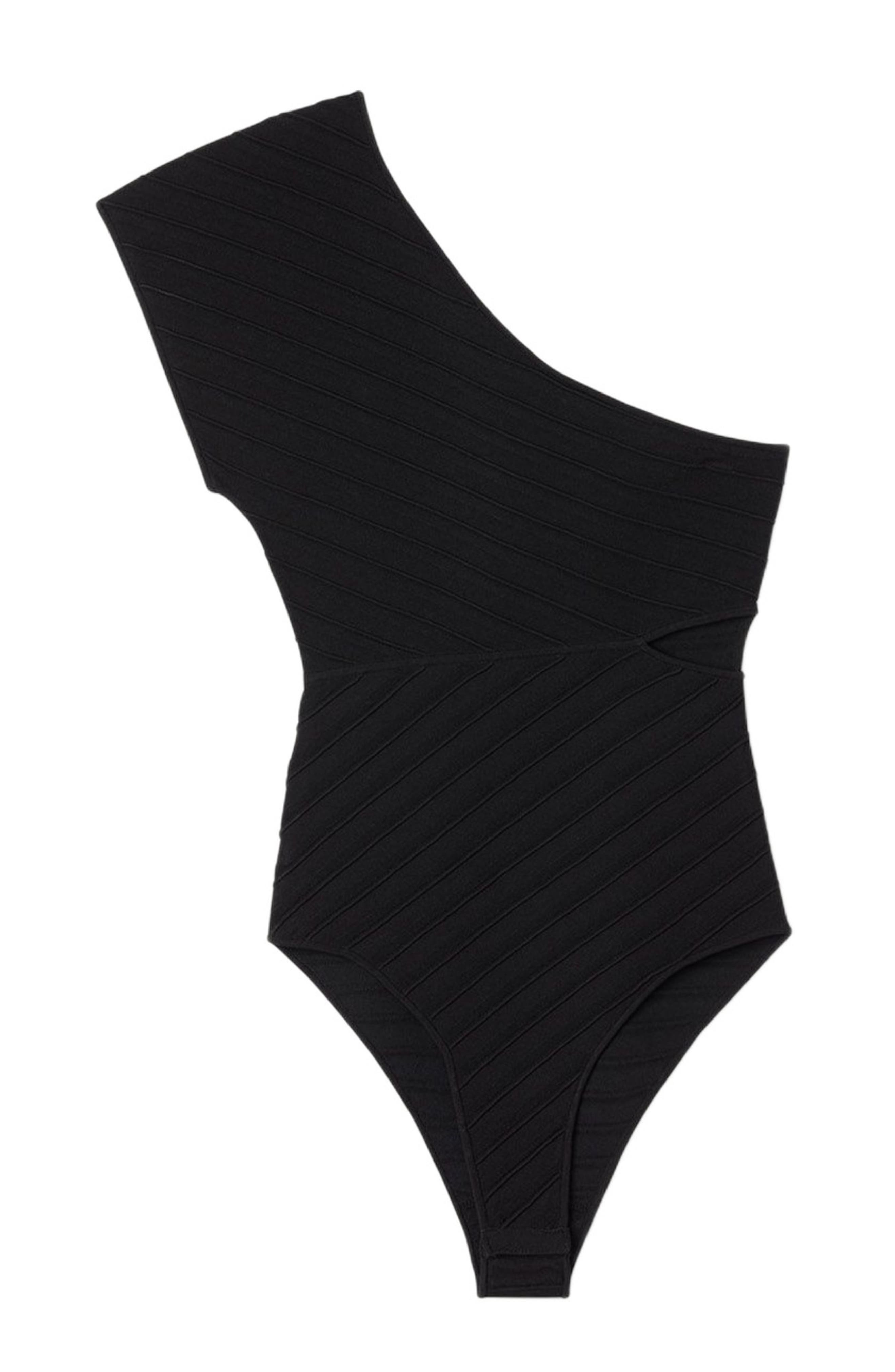 SANDRO Asymmetric knit bodysuit in Black at Nordstrom - 6