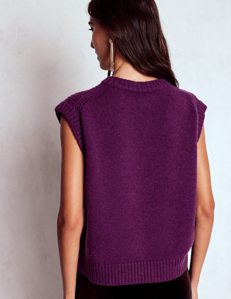 Cashmere Ribbed Trim Vest-Purple 5