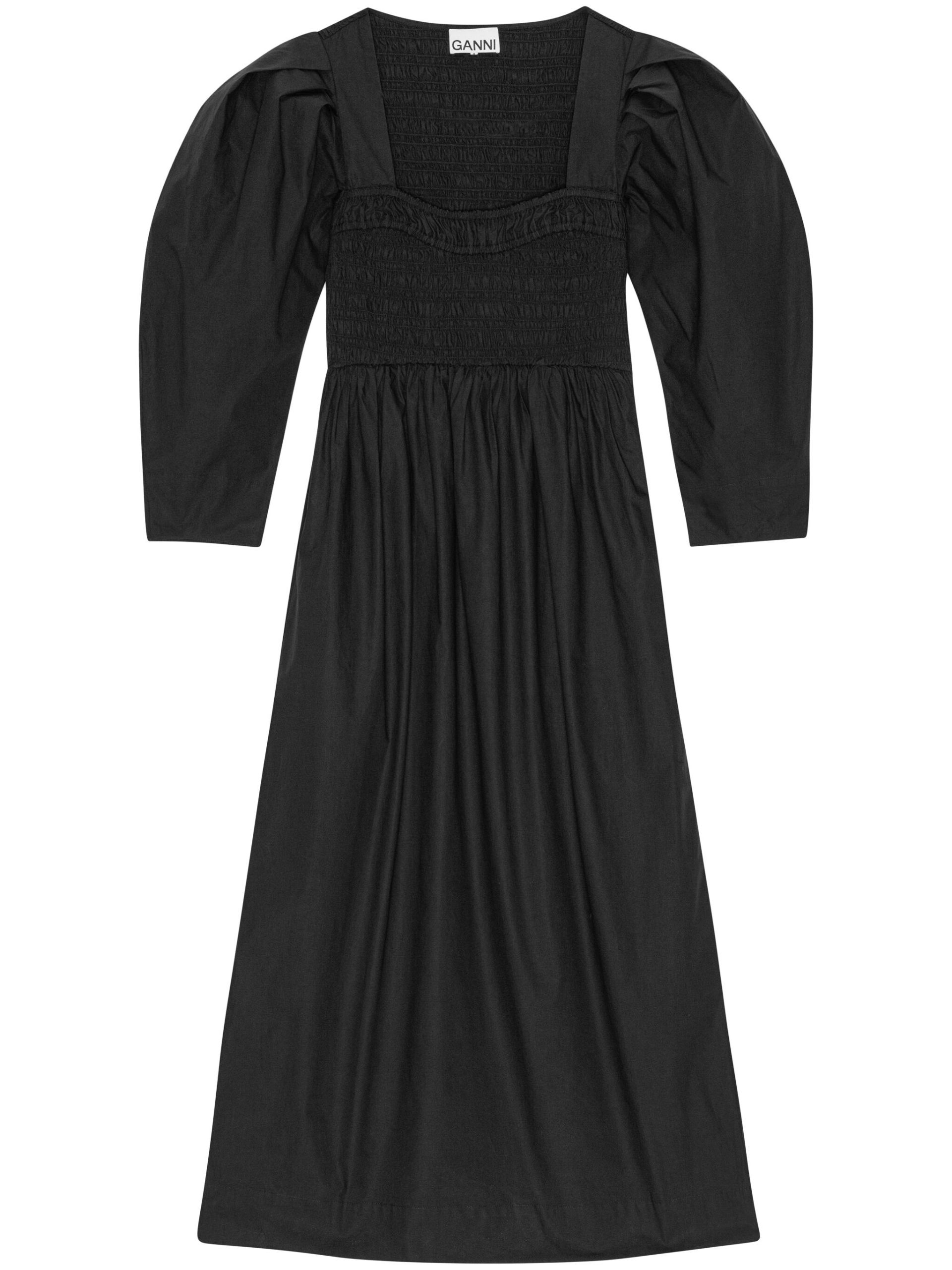 Black Puff-Sleeve Midi Dress - 1