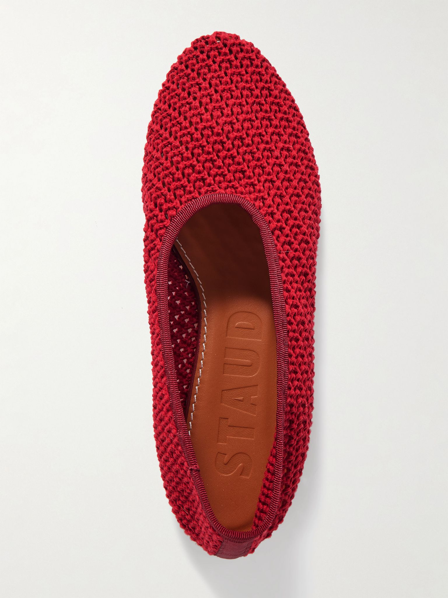Alba grosgrain-trimmed crocheted ballet flats Red - 5