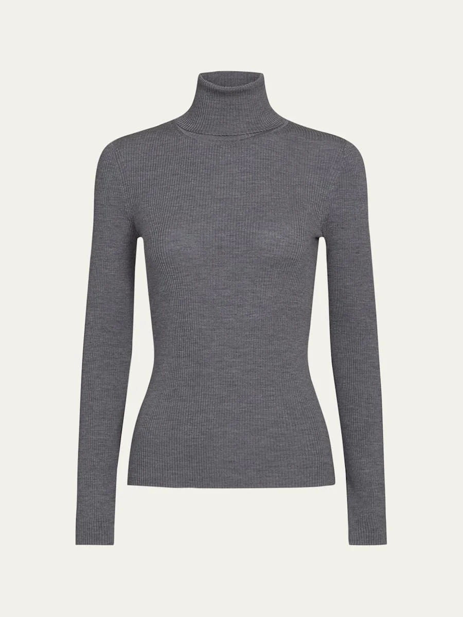Rib-Knit Wool Turtleneck Sweater - 1