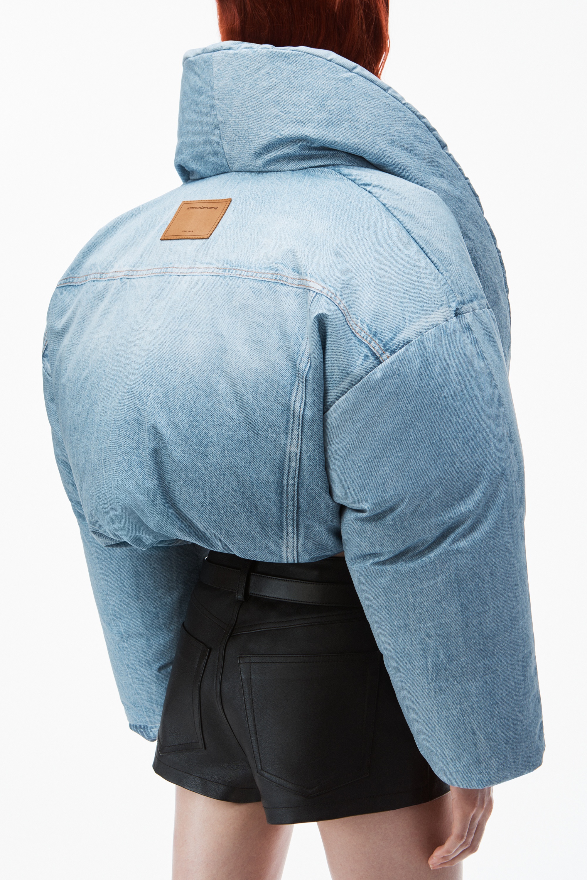 oversized cropped puffer jacket in nylon - 6