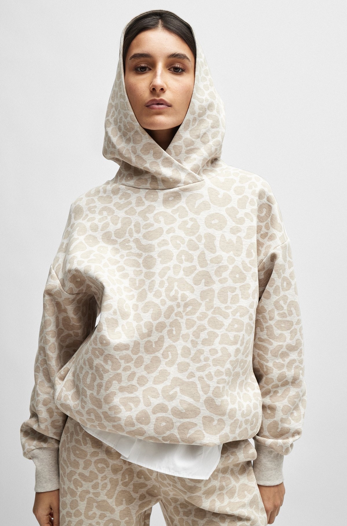 NAOMI X BOSS LONGLINE HOODIE WITH LEOPARD PATTERN - 5