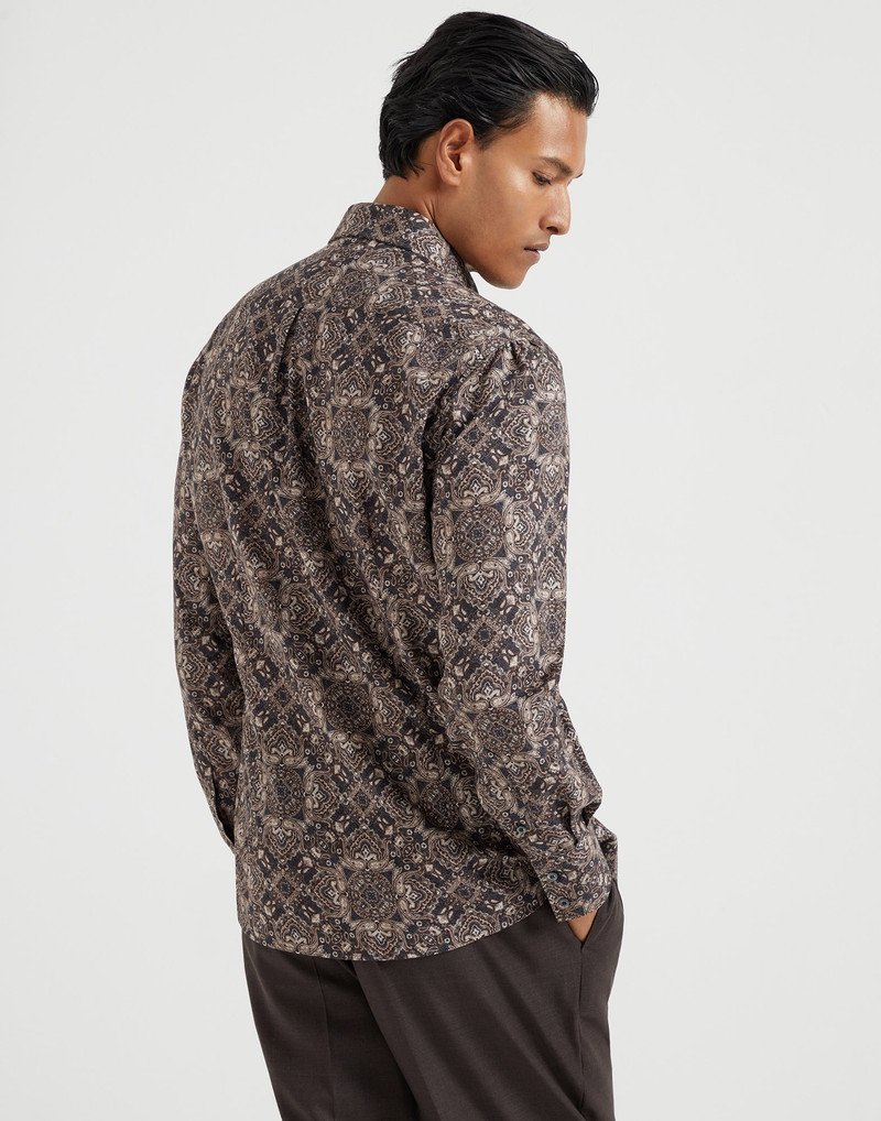 Brunello Cucinelli Cotton paisley twill slim fit shirt with button-down collar outlook