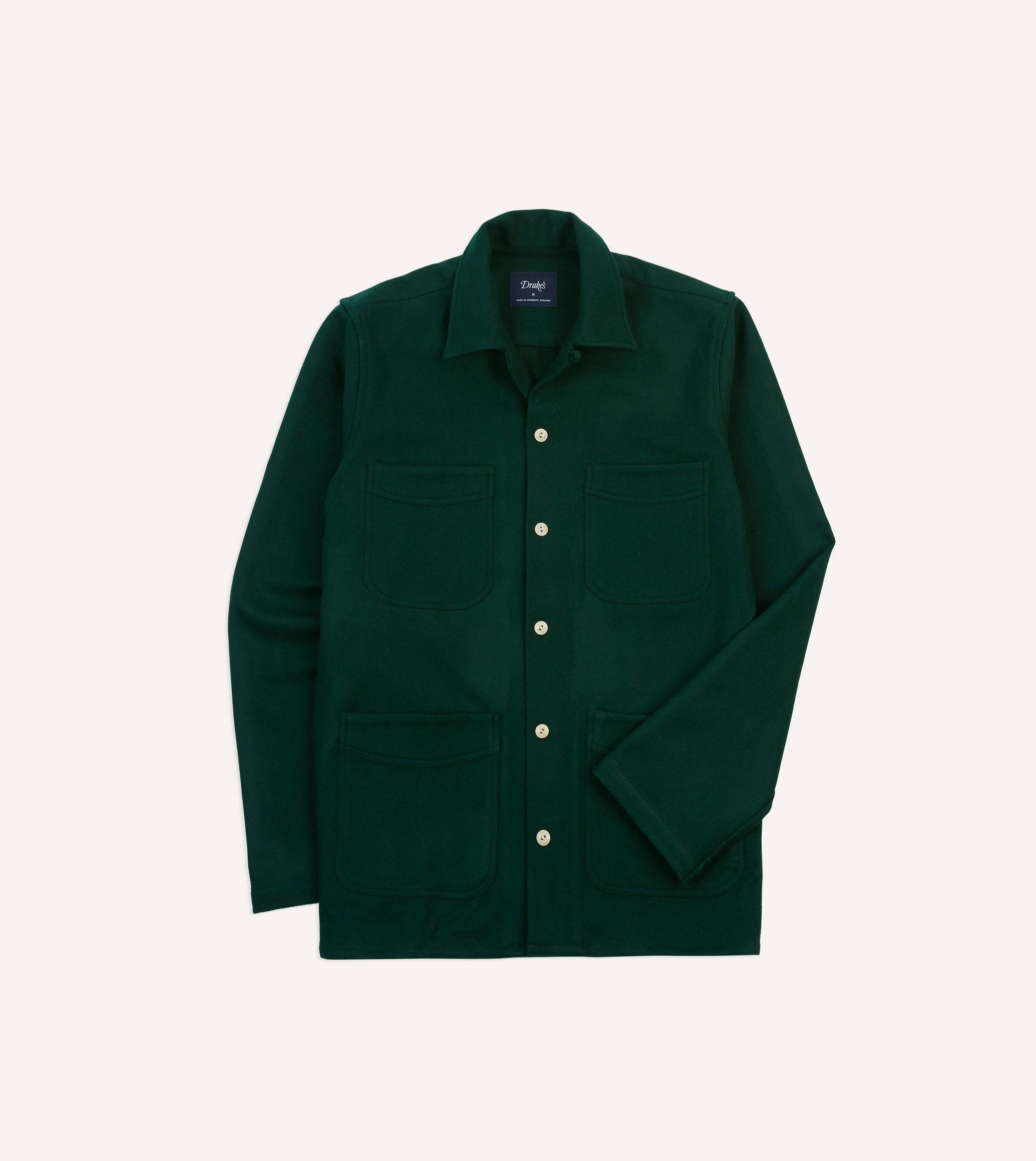Green Wool Four-Pocket Camp Collar Work Shirt - 1