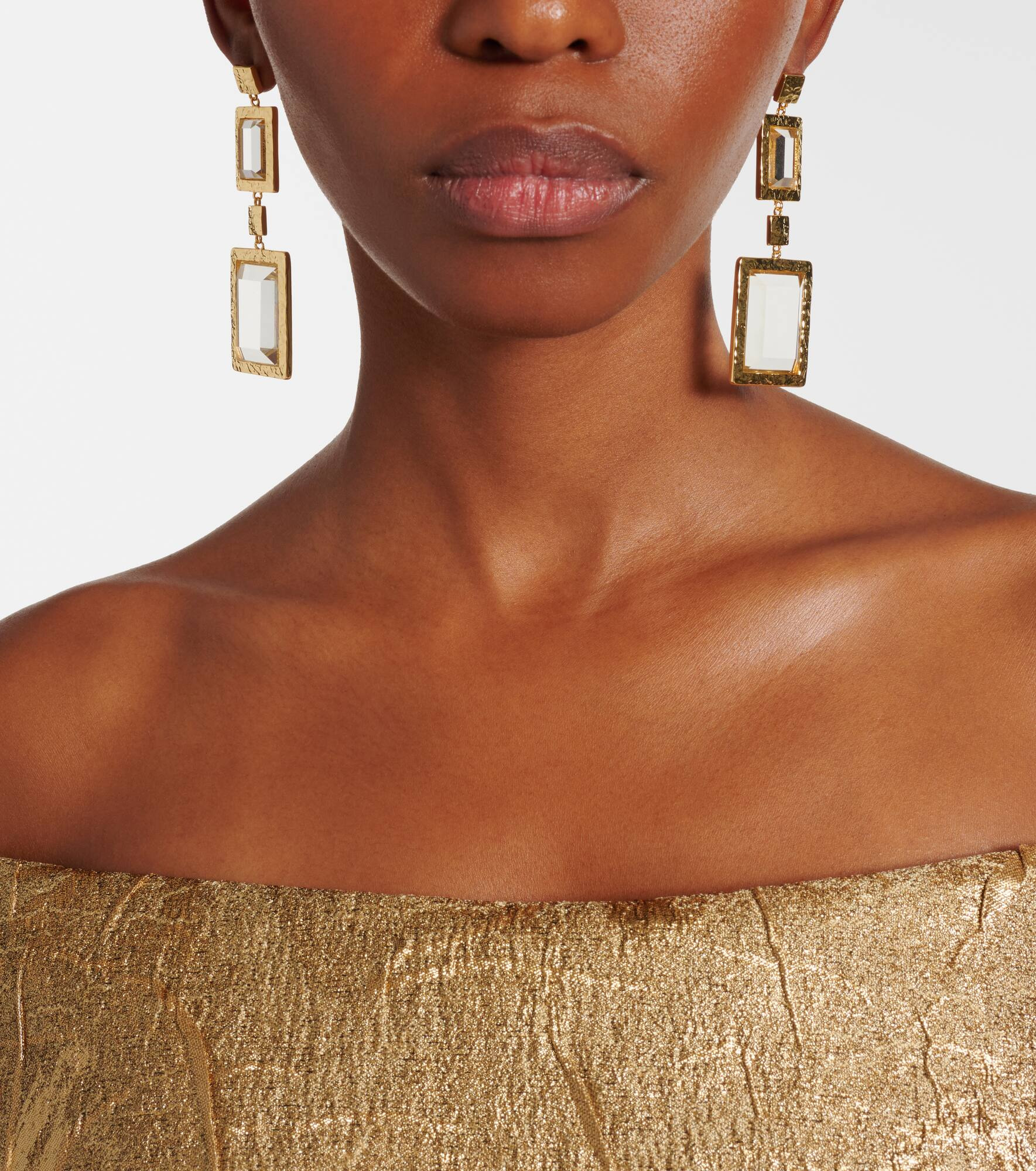 Embellished gold-plated drop earrings - 3