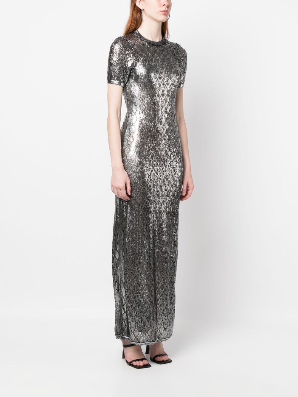 metallic crochet-knit maxi dress - 3