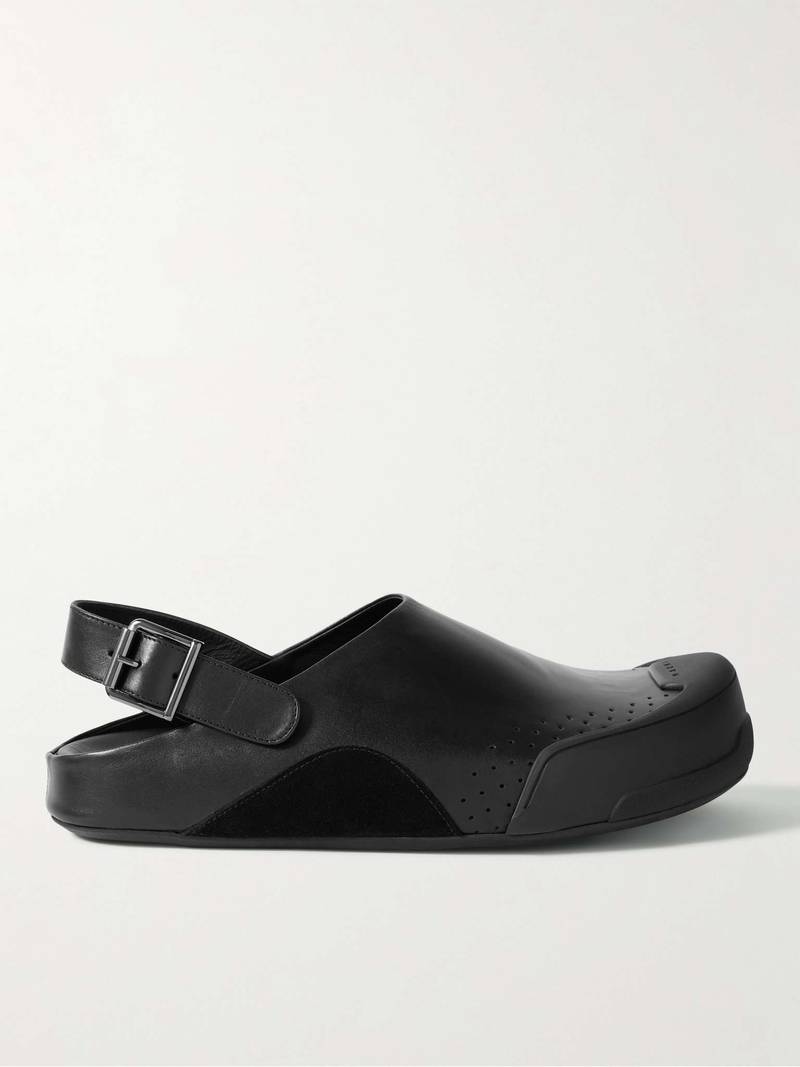 Rubber and Suede-Trimmed Leather Clogs 1