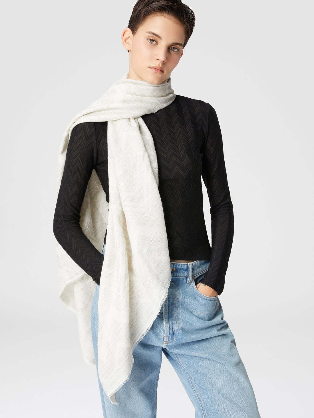 Stole in cotton blend zig zag lamé - 3