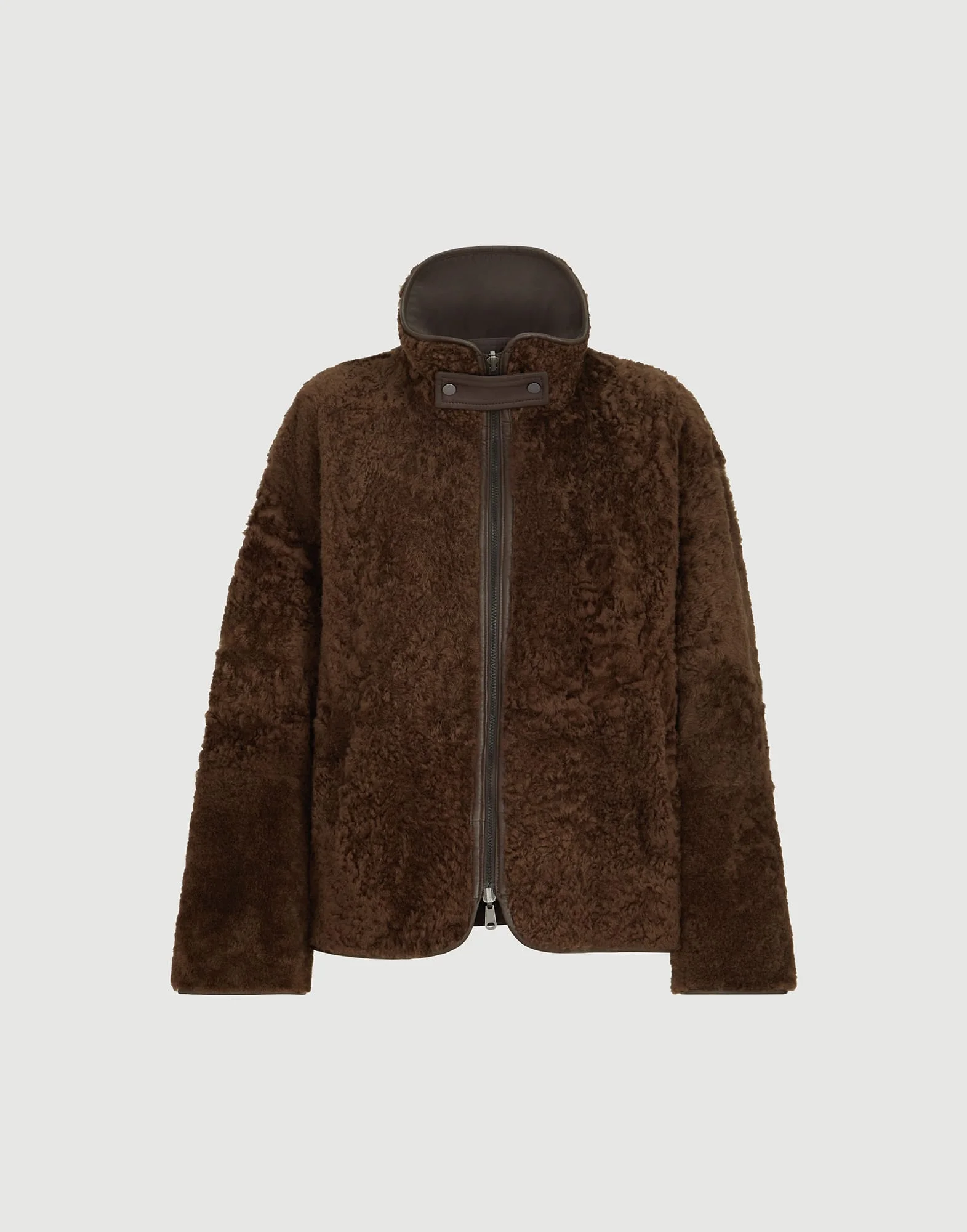 Fuzzy shearling reversible outerwear jacket with monili - 1