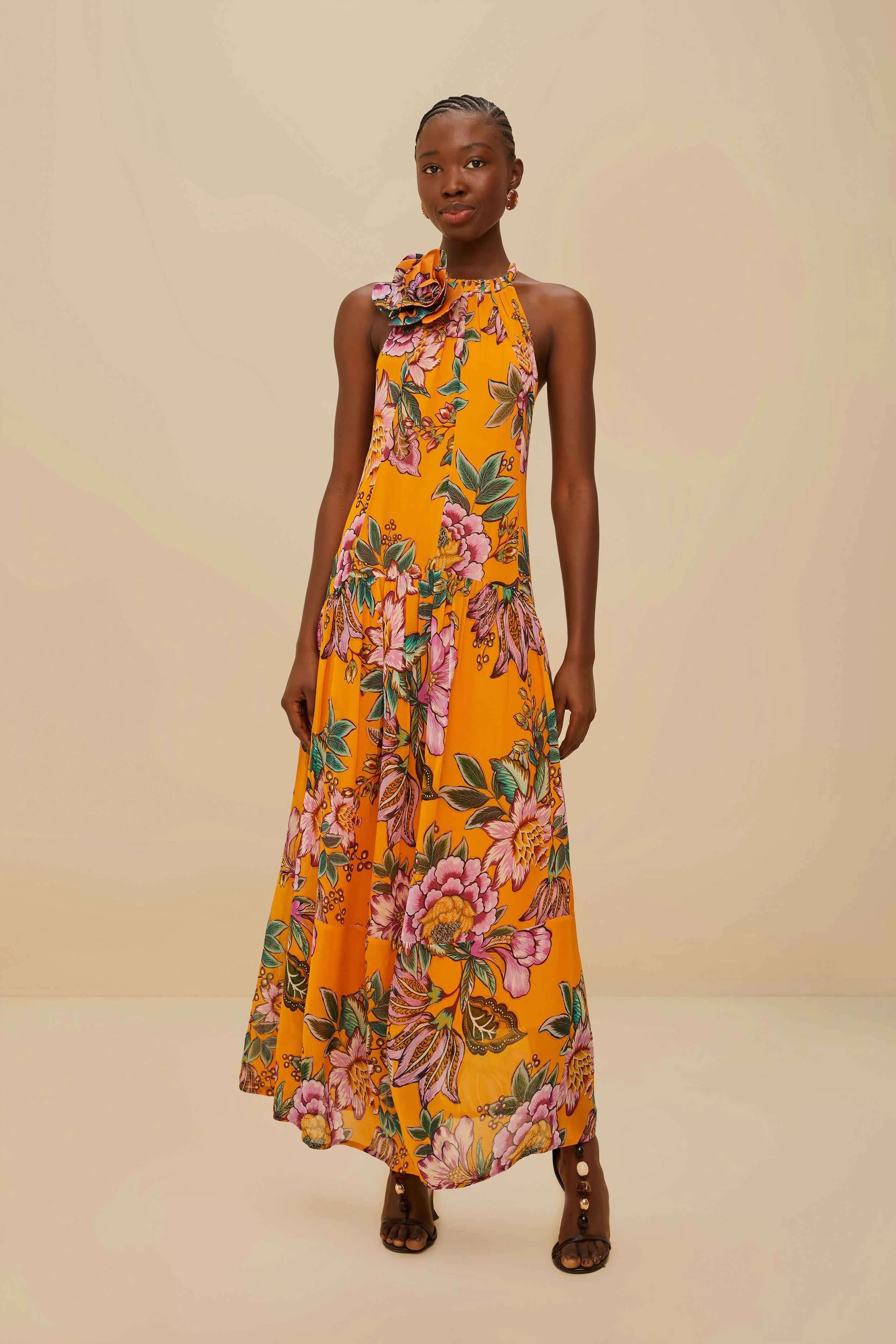 Orange Wonderful Bouquet Maxi Dress - 1