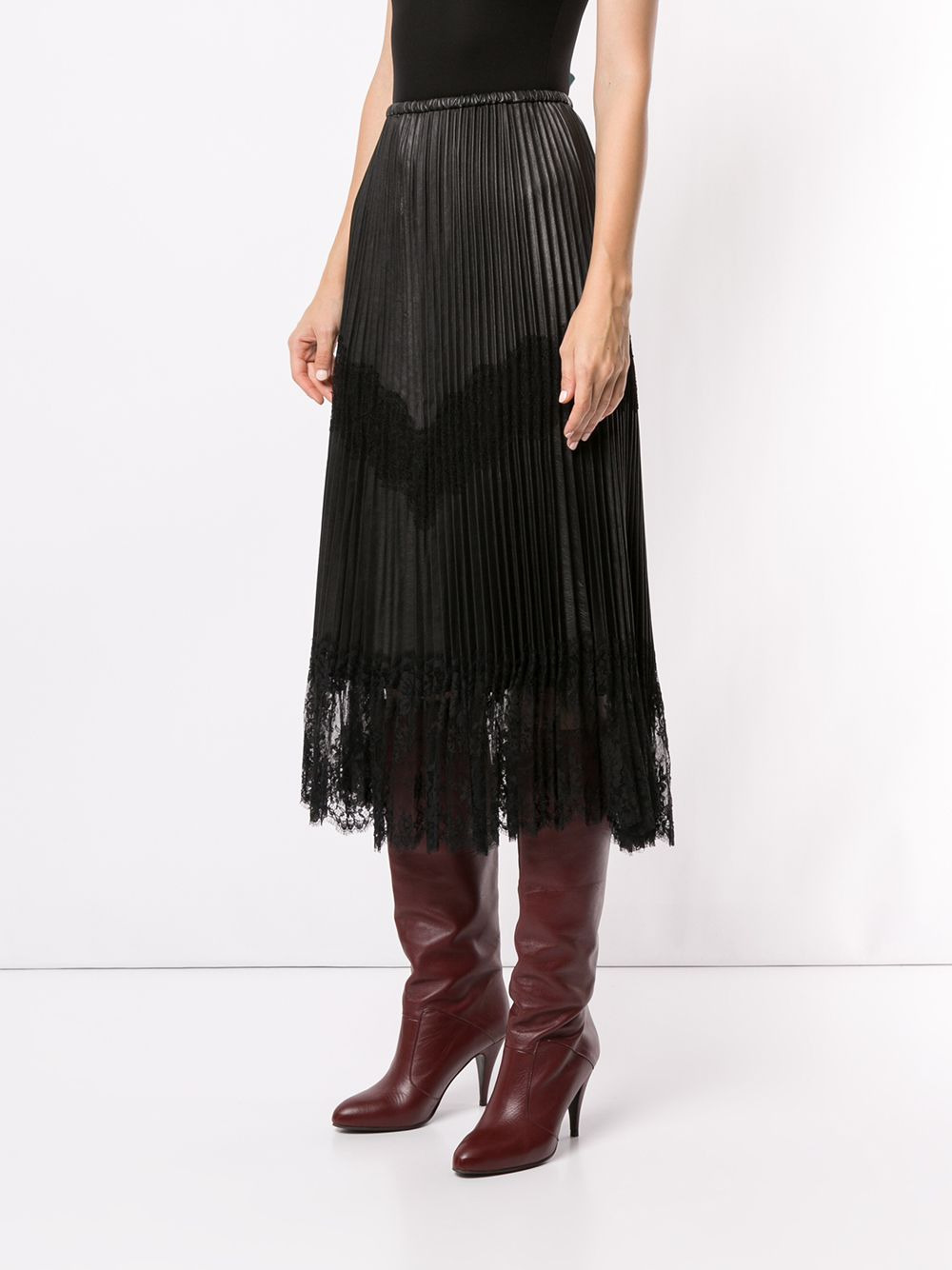 pleated lace trim midi skirt - 3