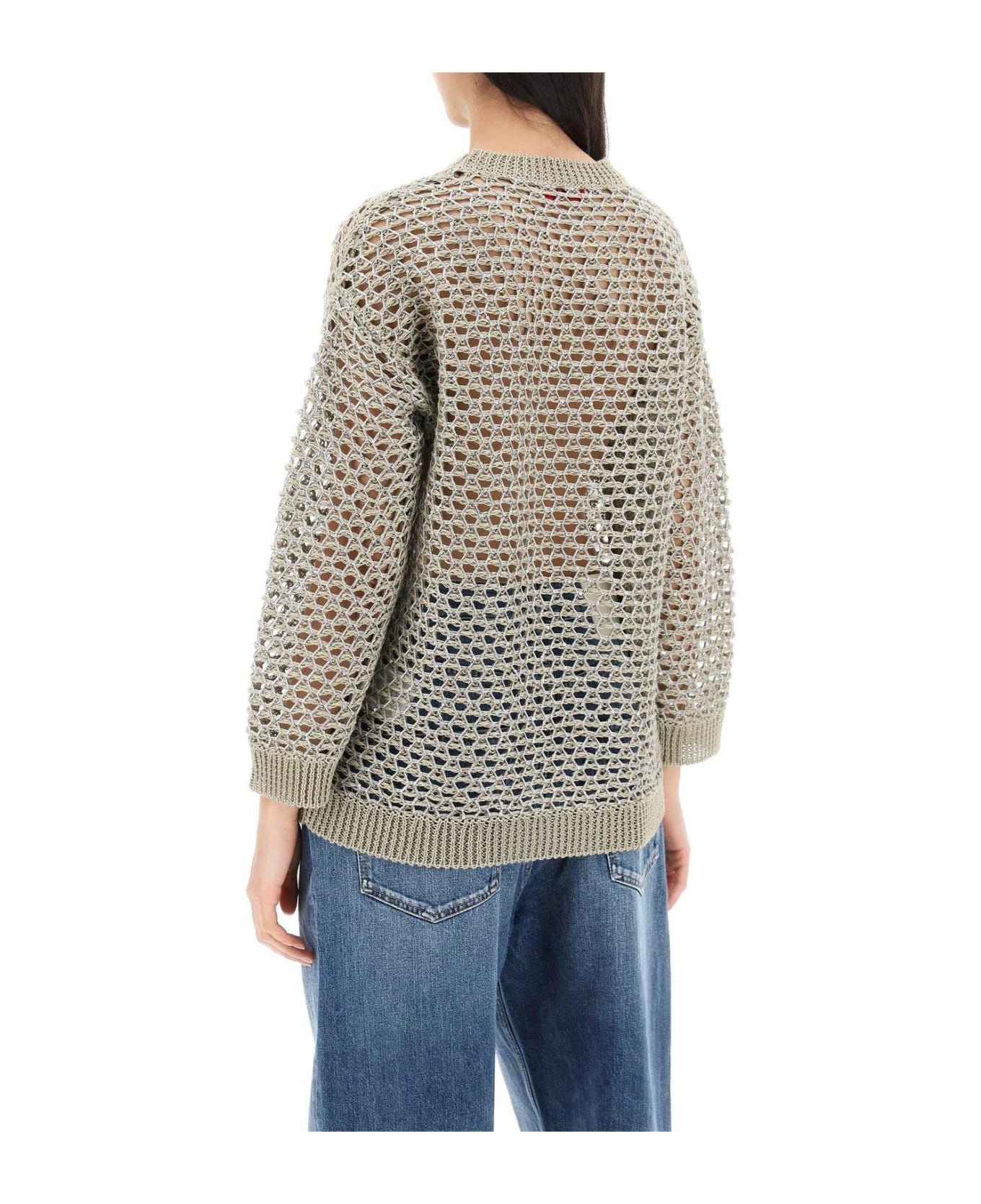 Open-knit Straight Hem Crewneck Jumper - 3