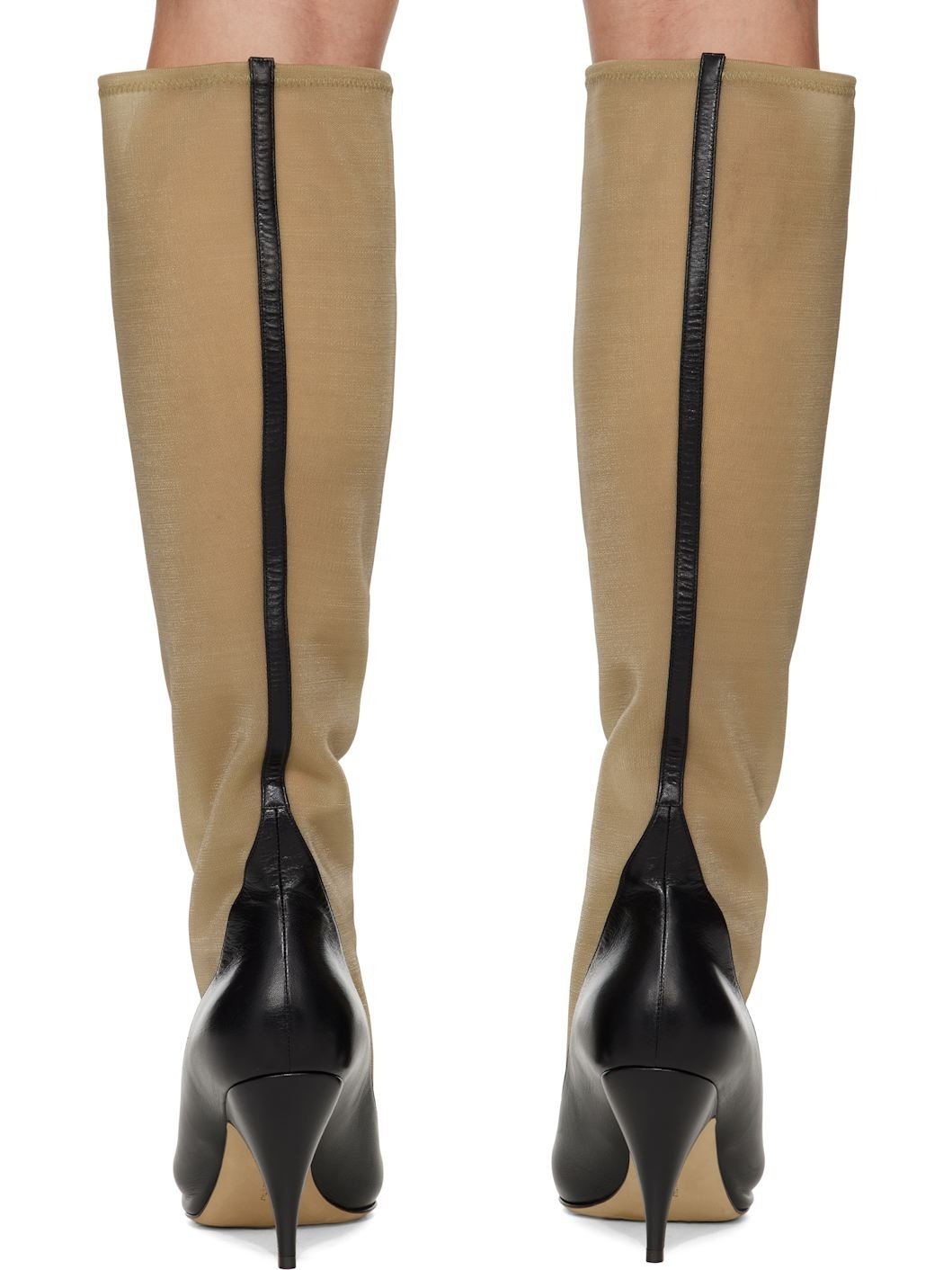 Black & Beige Mesh Tall Boots - 2