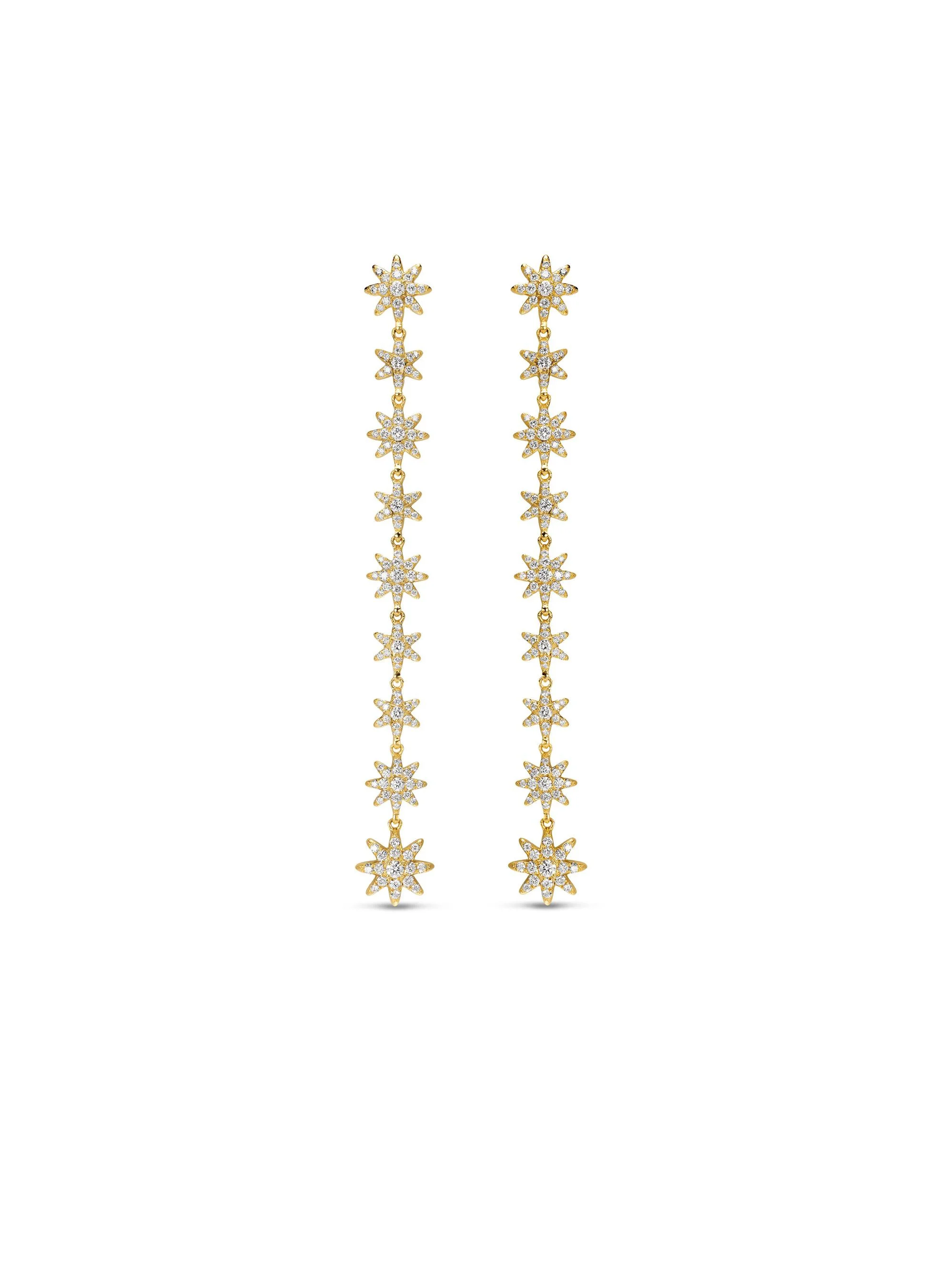 Women's Starburst Drop Earrings in 18K Yellow Gold with Diamonds, 70.9MM - Diamond - 1