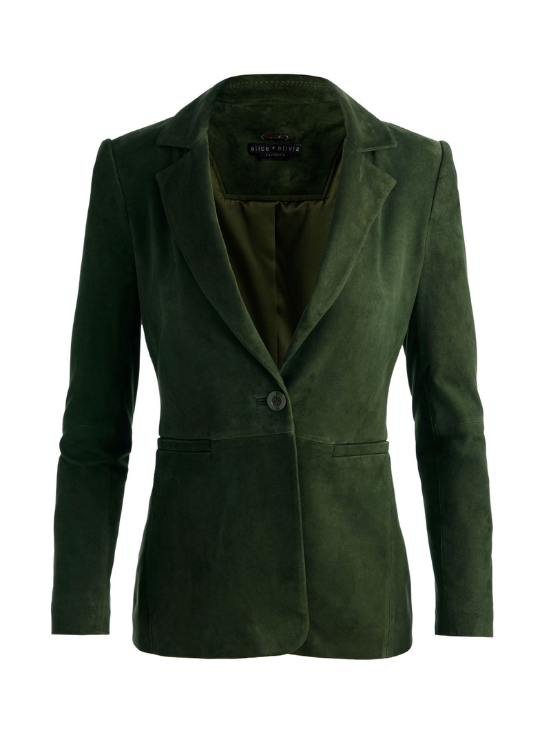 MACEY SUEDE CINCH WAIST BLAZER - DARK FERN 1