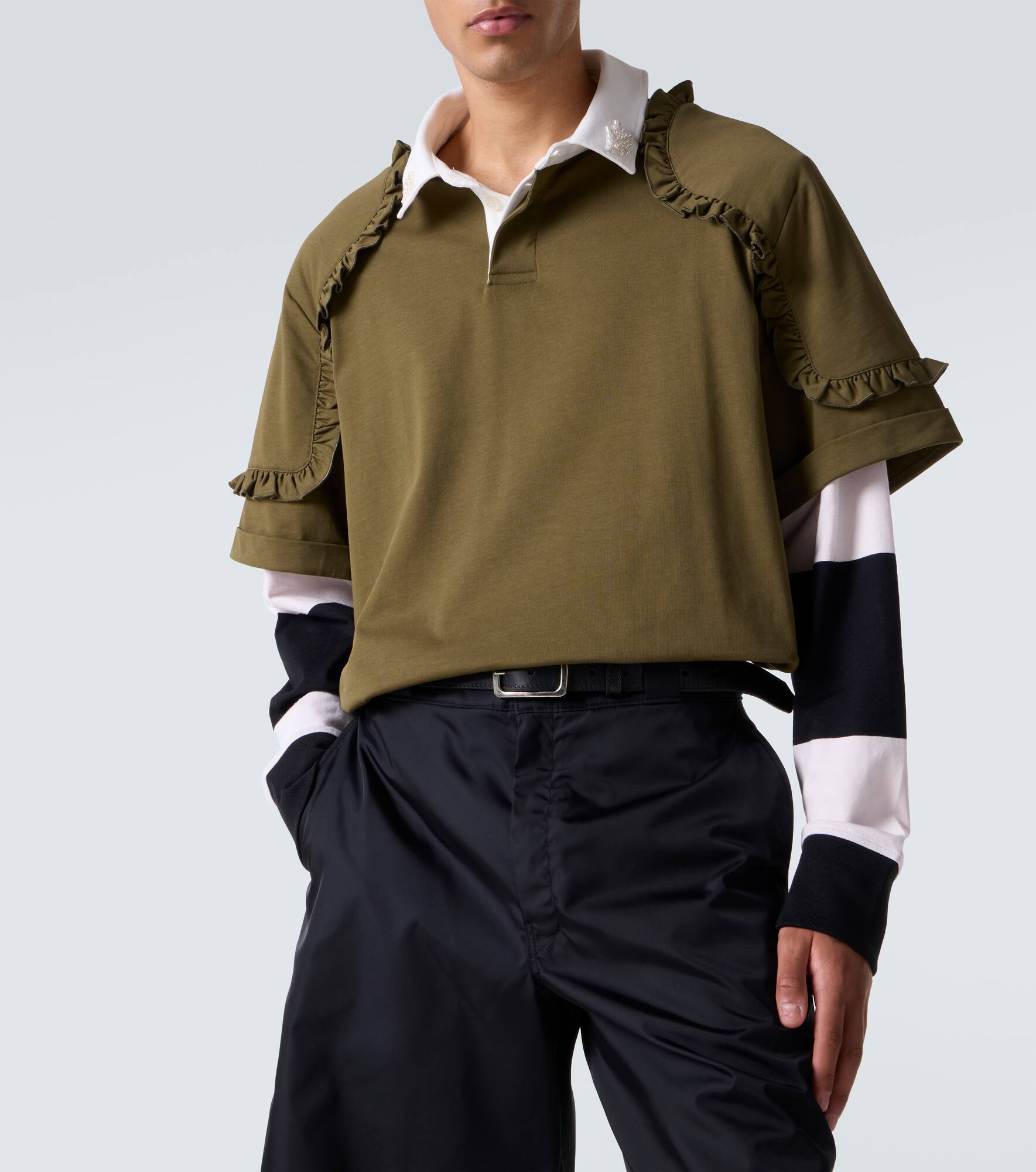 Layered ruffled cotton jersey polo shirt - 5