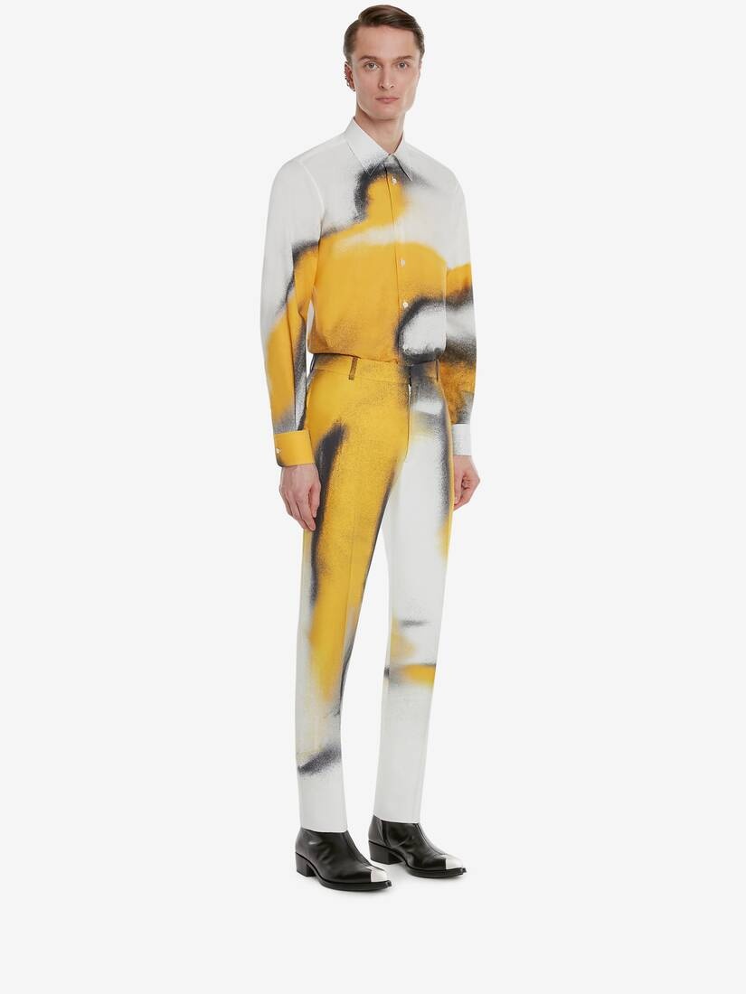 Men's Cotton Poplin Silhouette Shirt in Ivory/yellow - 3