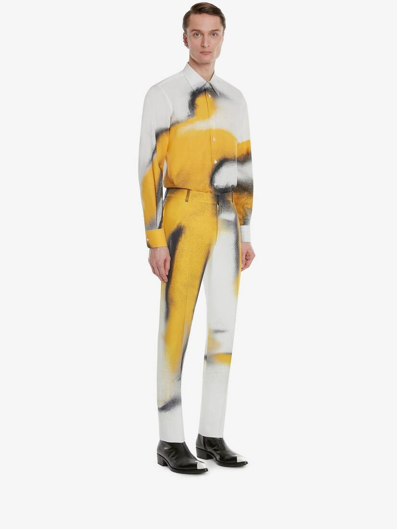 Men's Cotton Poplin Silhouette Shirt in Ivory/yellow 3