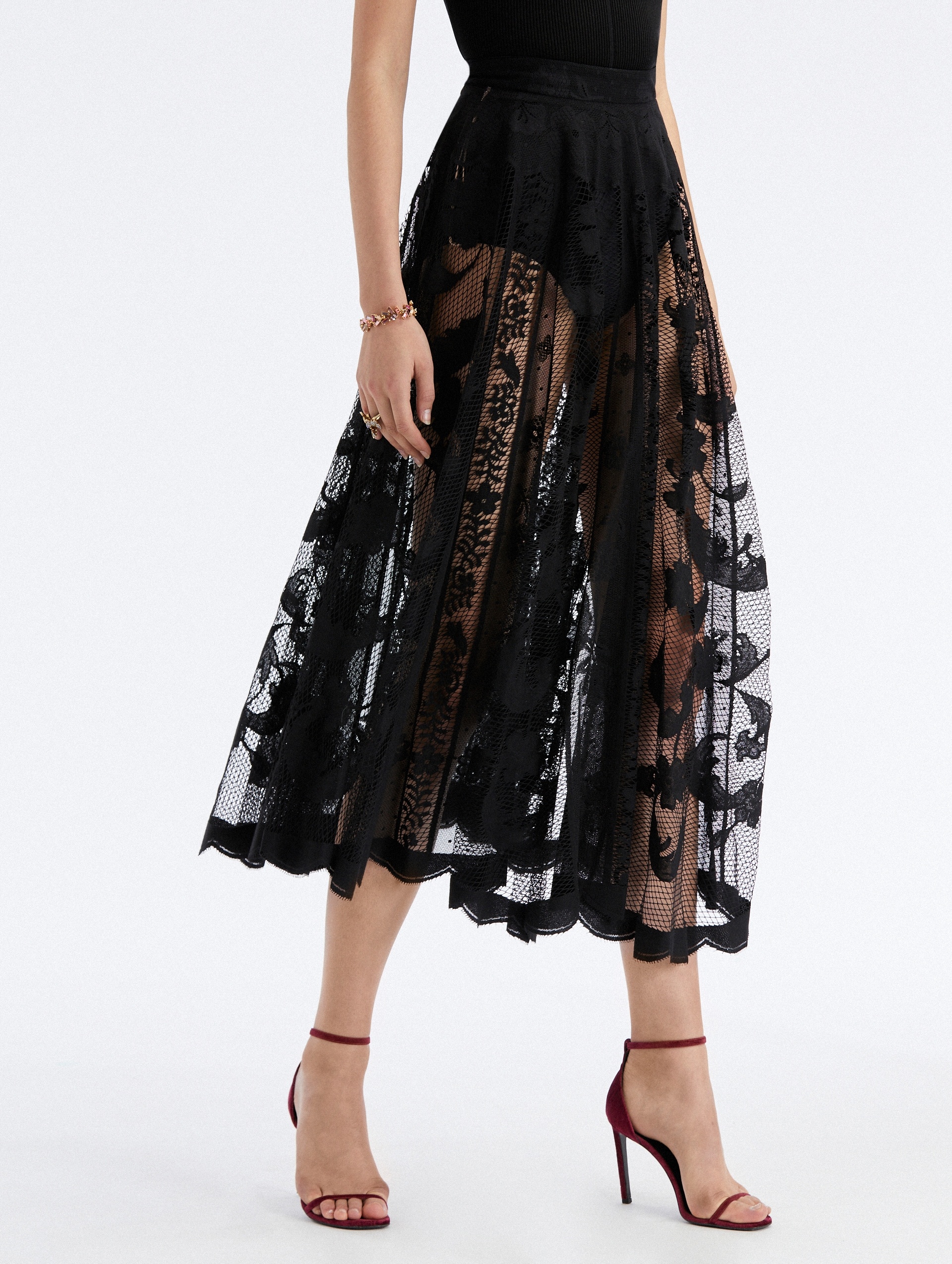 FLORAL GUIPURE LACE SCALLOP SKIRT - 4